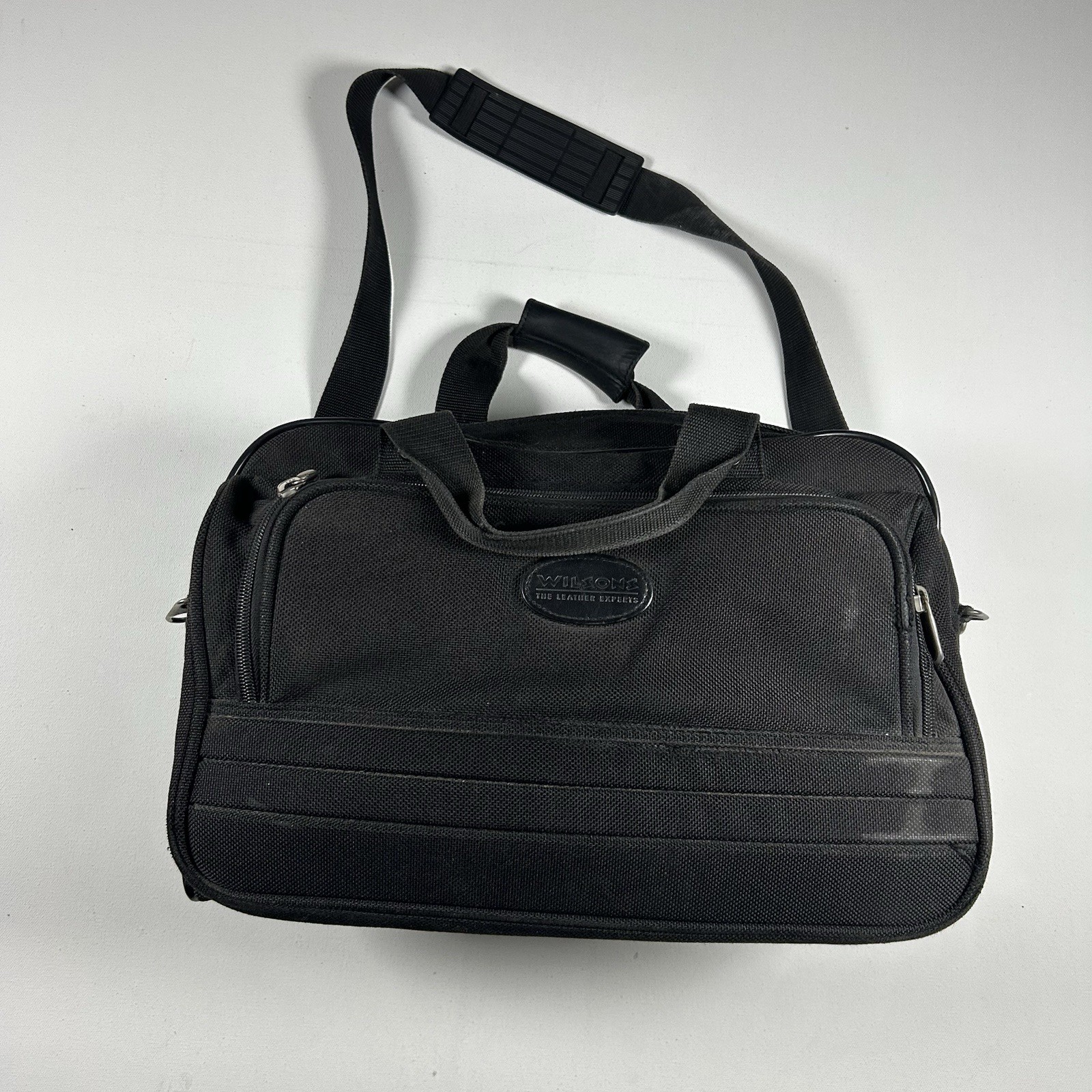 Vtg Wilsons Leather Duffle Bag Black Travel Weekend Carry On Zip Shoulder Strap