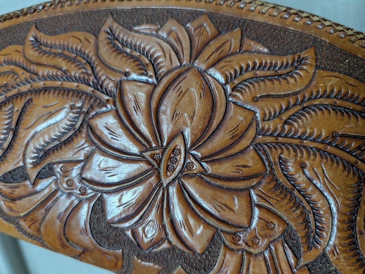vintage TOOLED saddle bag WESTERN handcrafted leather tote 15″ toiletry clutch