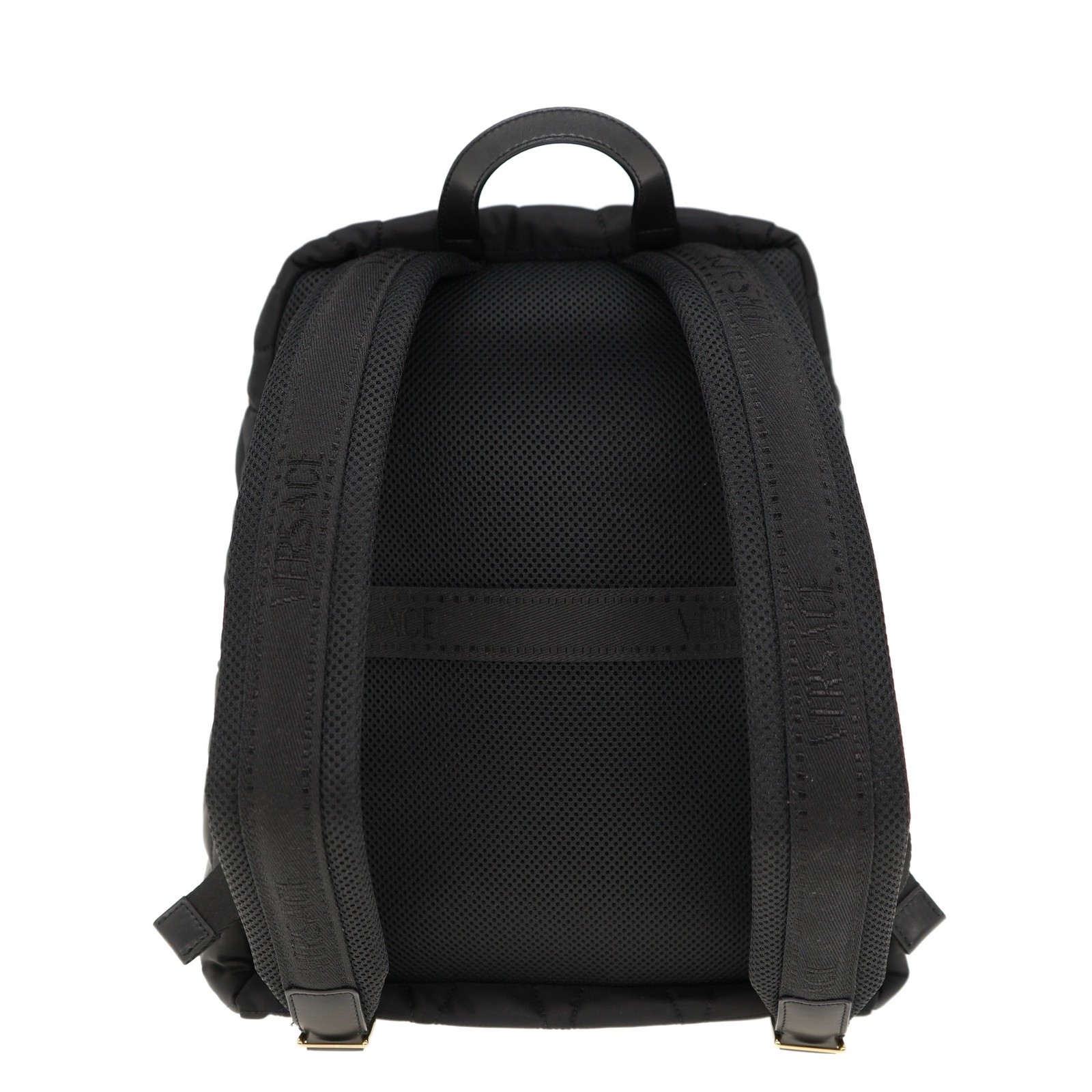 Versace Myth Embroidered Logo Backpack Quilted Black Nylon New