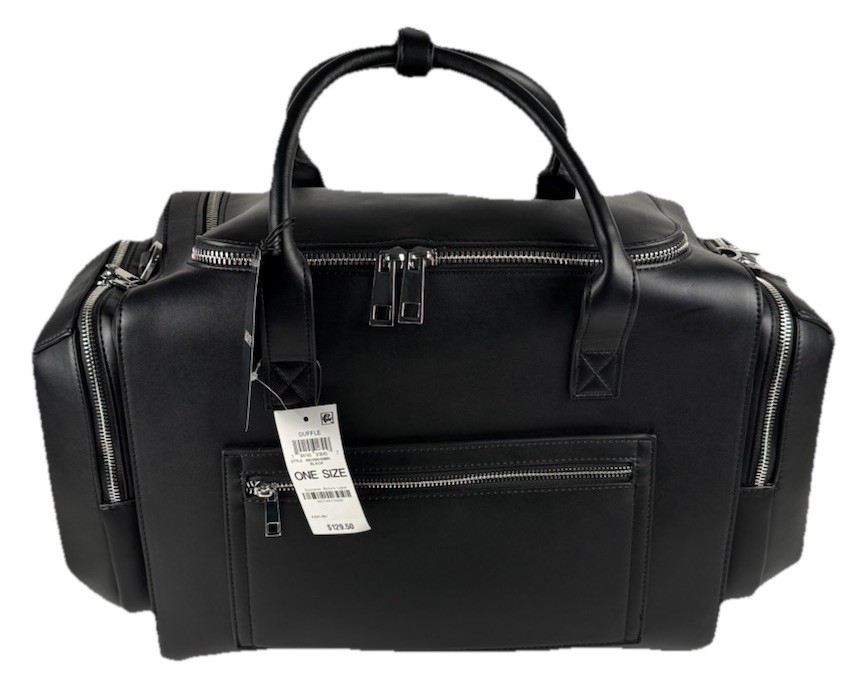 Alfani Black Polyurethane Duffle Weekender Travel Bag NWT One Size