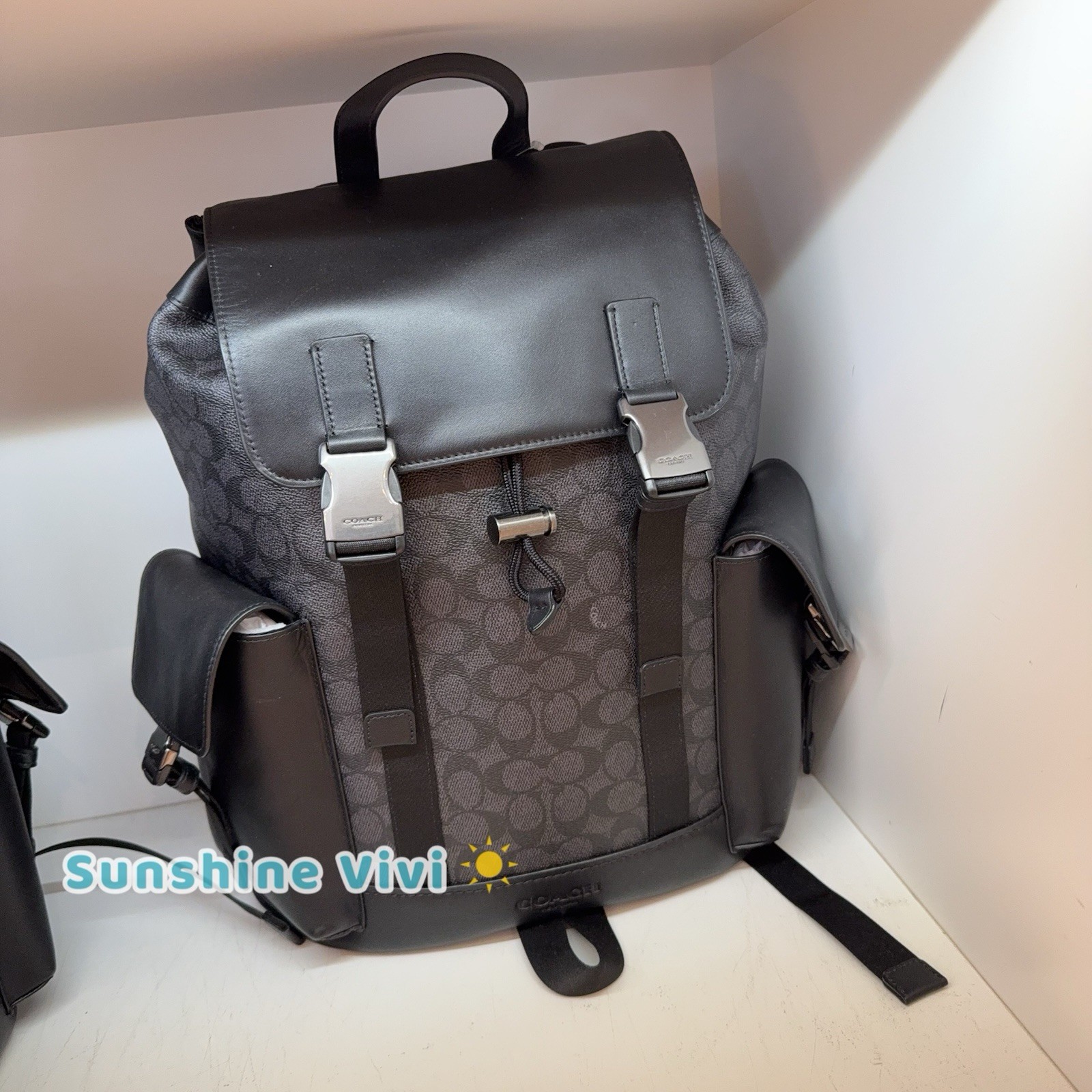 NWT COACH MEN’S Clark Backpack In Signature Canvas CCF90 Gunmetal/Charcoal/Black