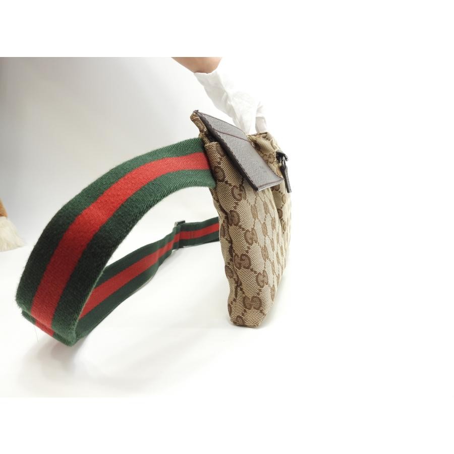 GUCCI GG Supreme Web Belt Bag Brown Green Red Denim Calf Leather Crossbody 28566