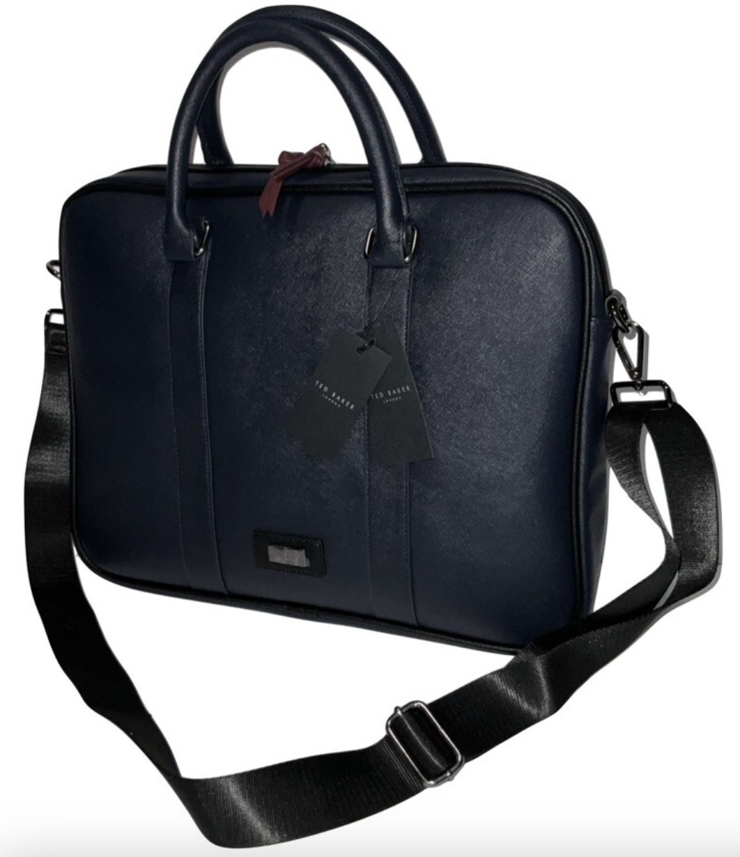 TED BAKER SPAIDI TEXTURED DOCUMENT BAG NAVY BLUE RETAIL $250 NWT