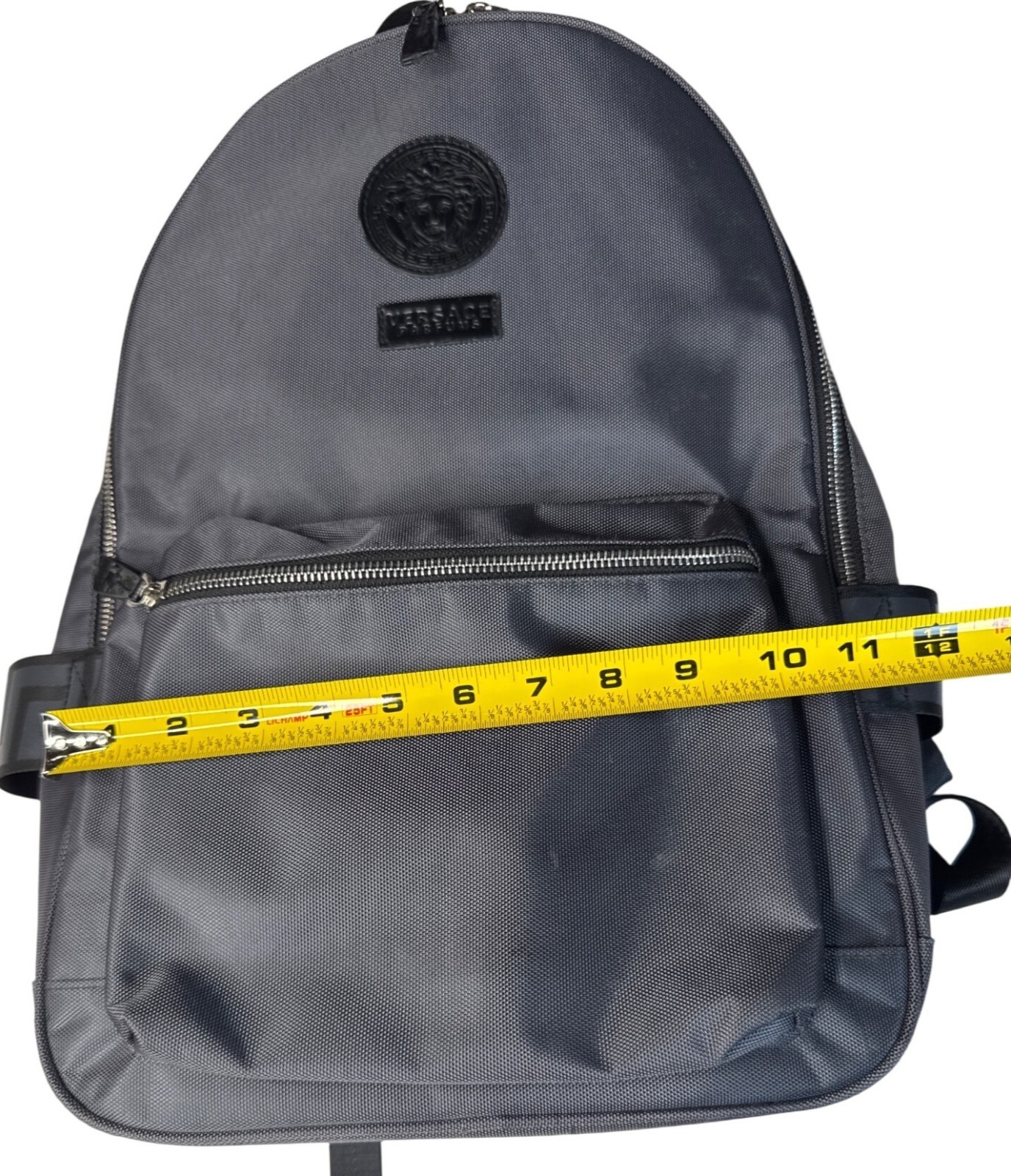 Versace Parfums Gray Backpack W/ Greek Key Straps Front Pocket