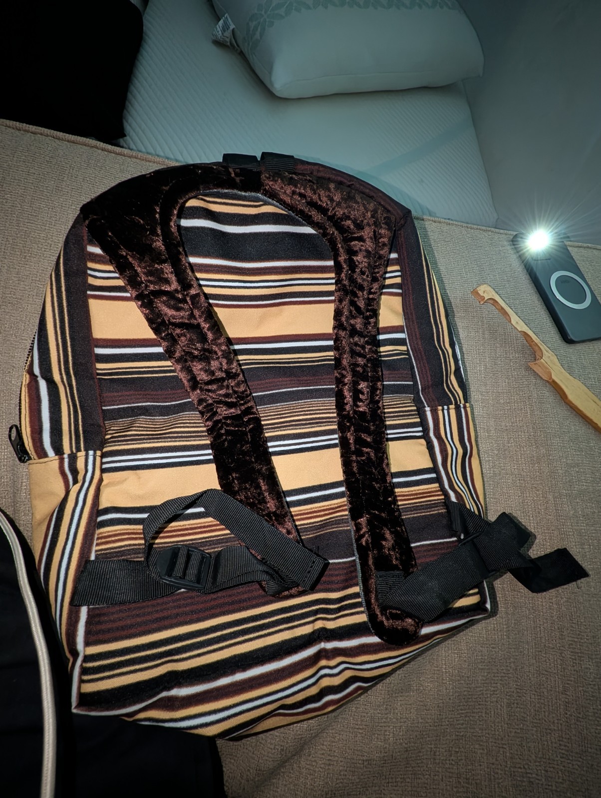 Multicolor Striped Backpack Native American Warrior Graphic Zip Large Unisex