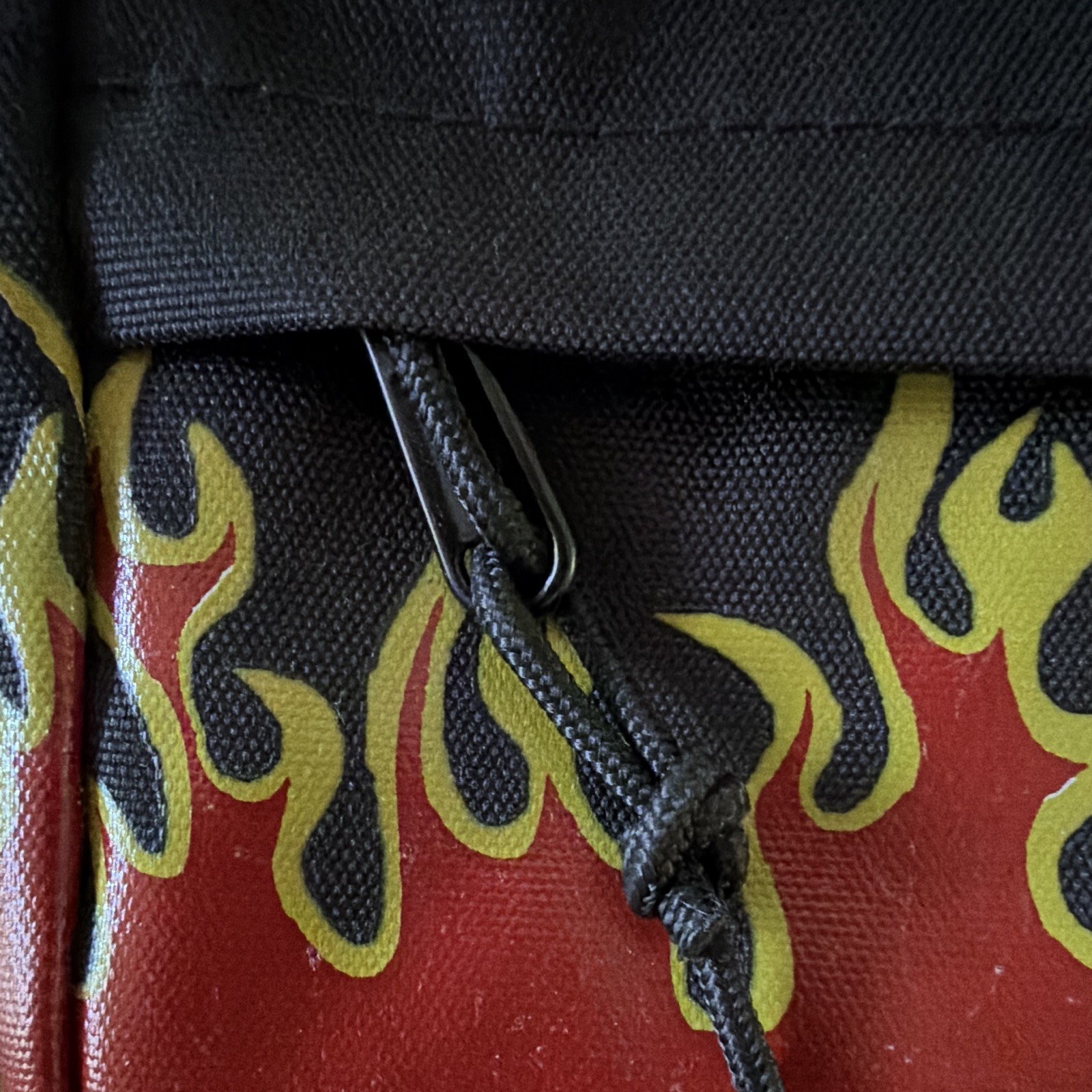 Attachment Flame Print Crossbody Bag Small Black Red Yellow Zip Adjustable Strap