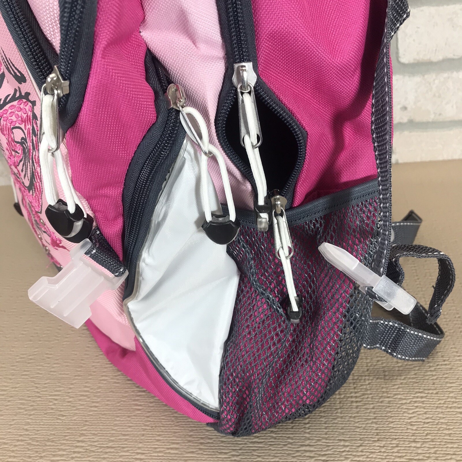 Athletech Pink Backpack Embroidered Dragon Pockets Water Bottle Pocket
