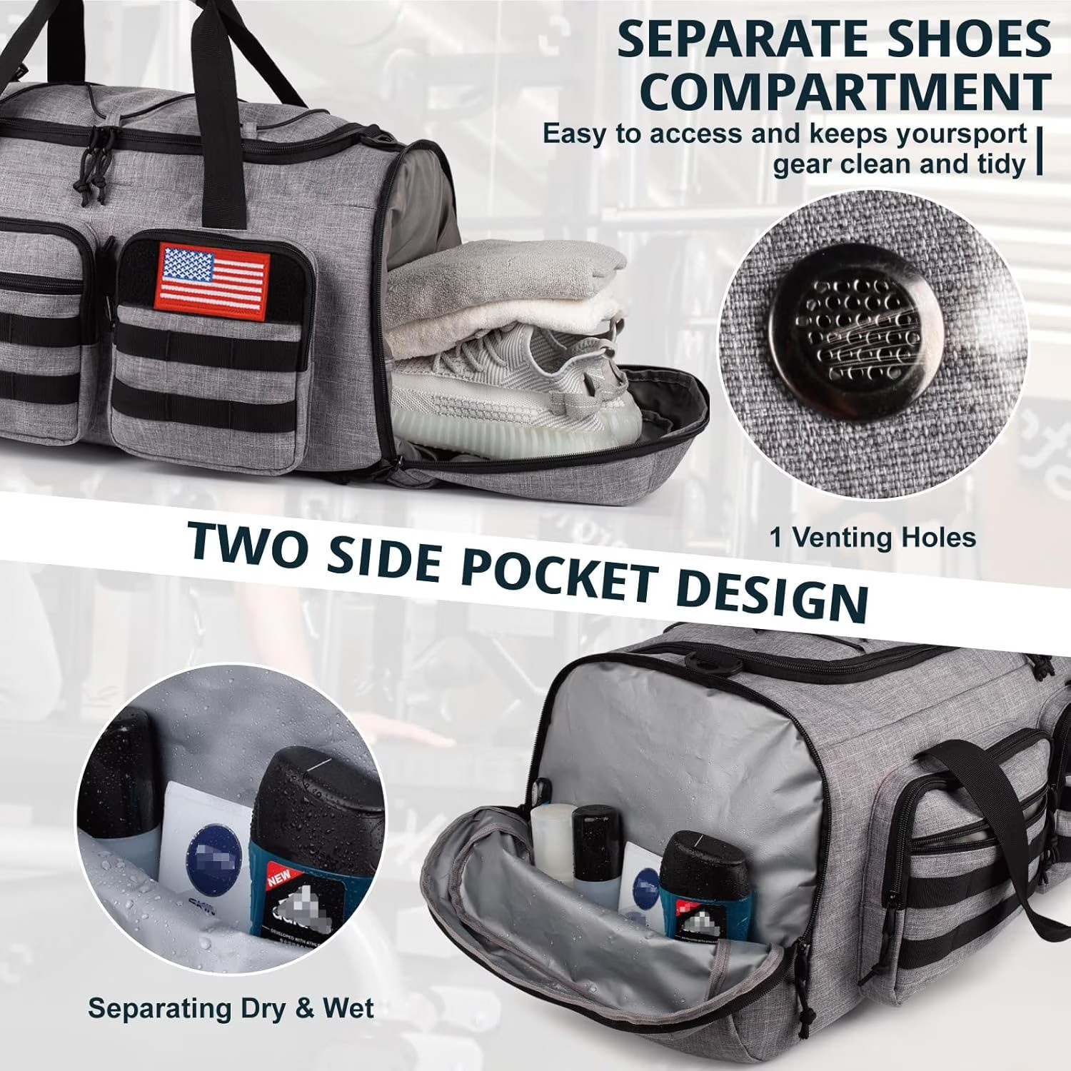 2Pc Travel Duffel Bag Set Waterproof Carry On Weekender w/ Toiletry Bag