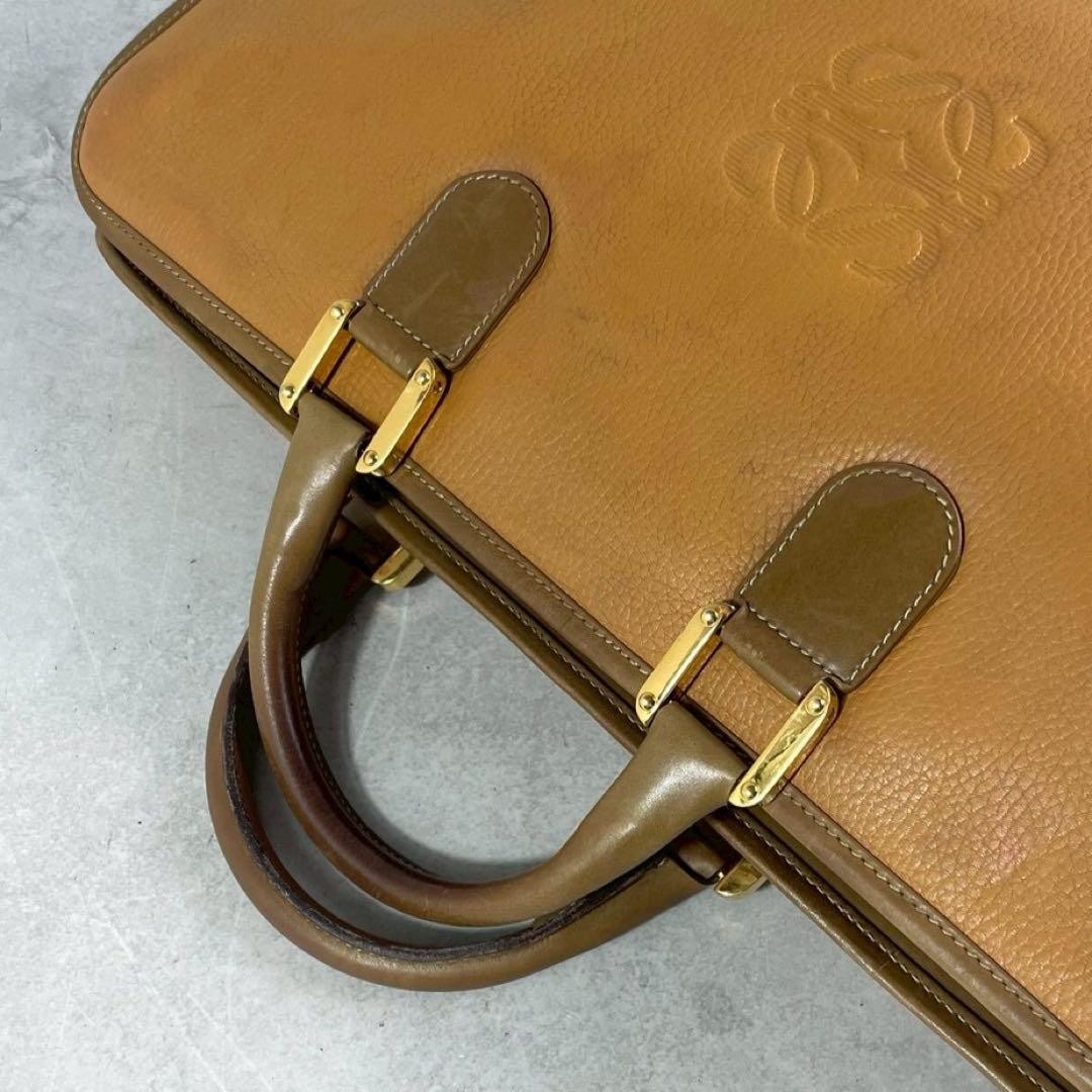 Loewe Vintage Anagram Leather Briefcase Camel Gold Hardware Made In Spain