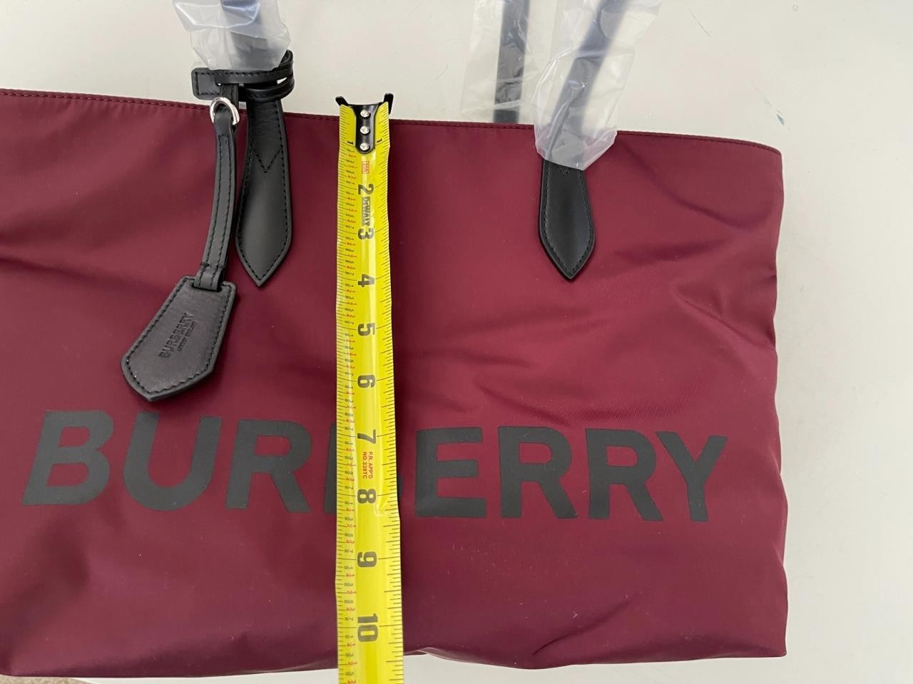 Burberry LL MD Nylon and Leather Tote Bag, in Dark Red, Made in Italy