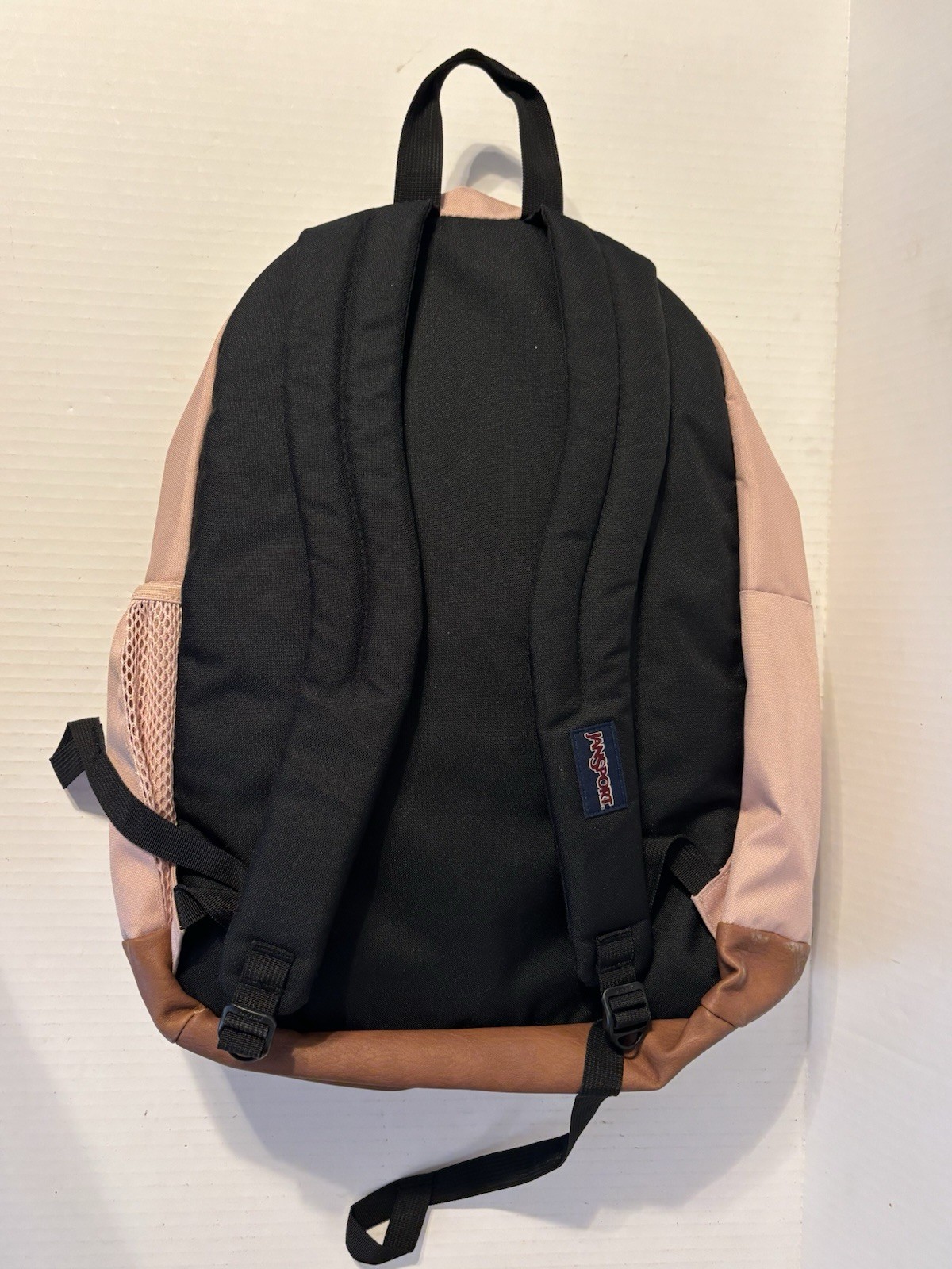 JanSport Backpack Cool Student Pink Faux Leather Bottom Media Pocket