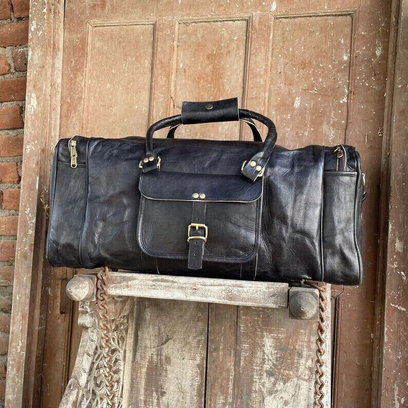 Men’s New Genuine Leather Large Vintage Duffel Travel weekend gym Overnight Bag