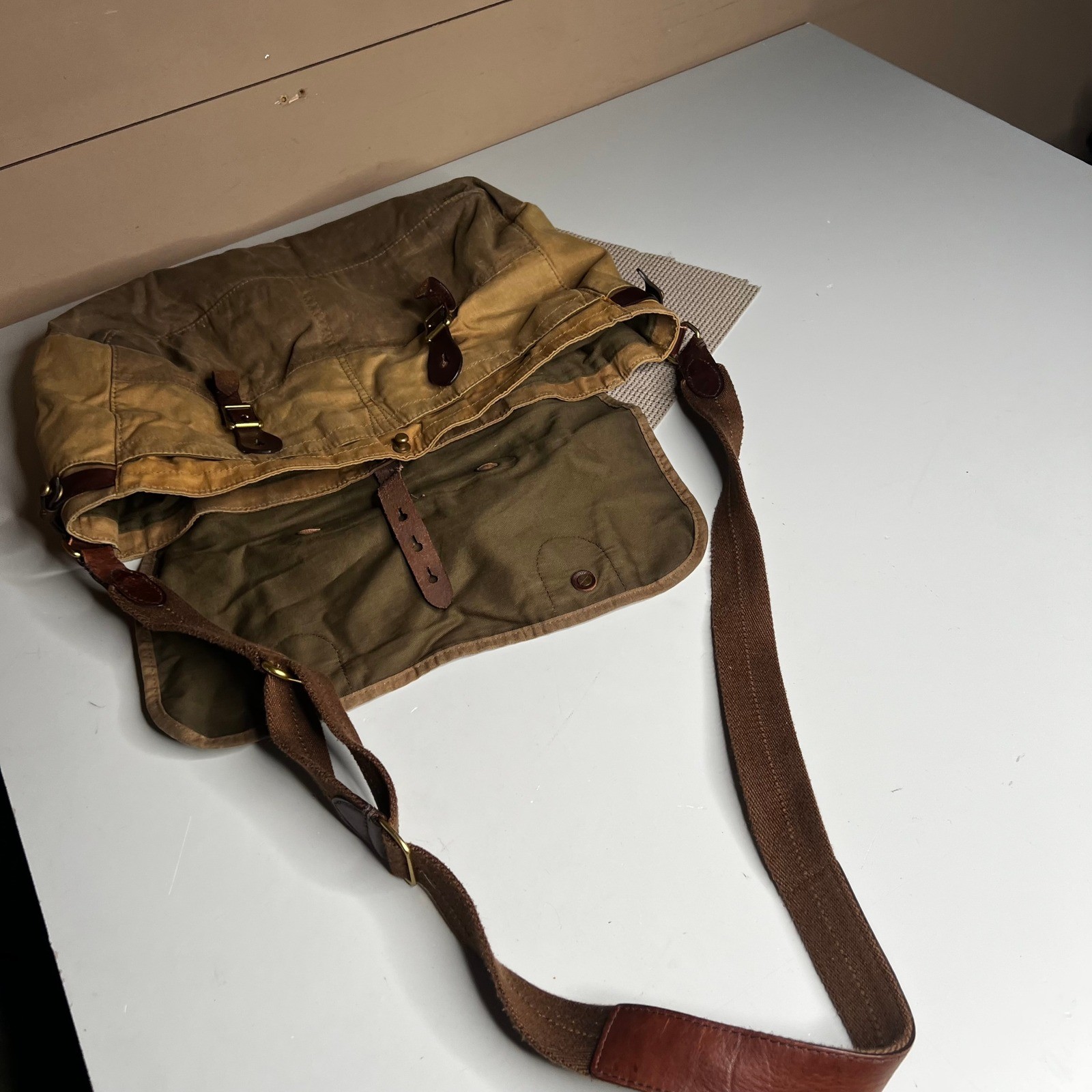 J.Crew Abingdon Messenger Bag Waxed Canvas Leather Field Satchel Laptop Bag
