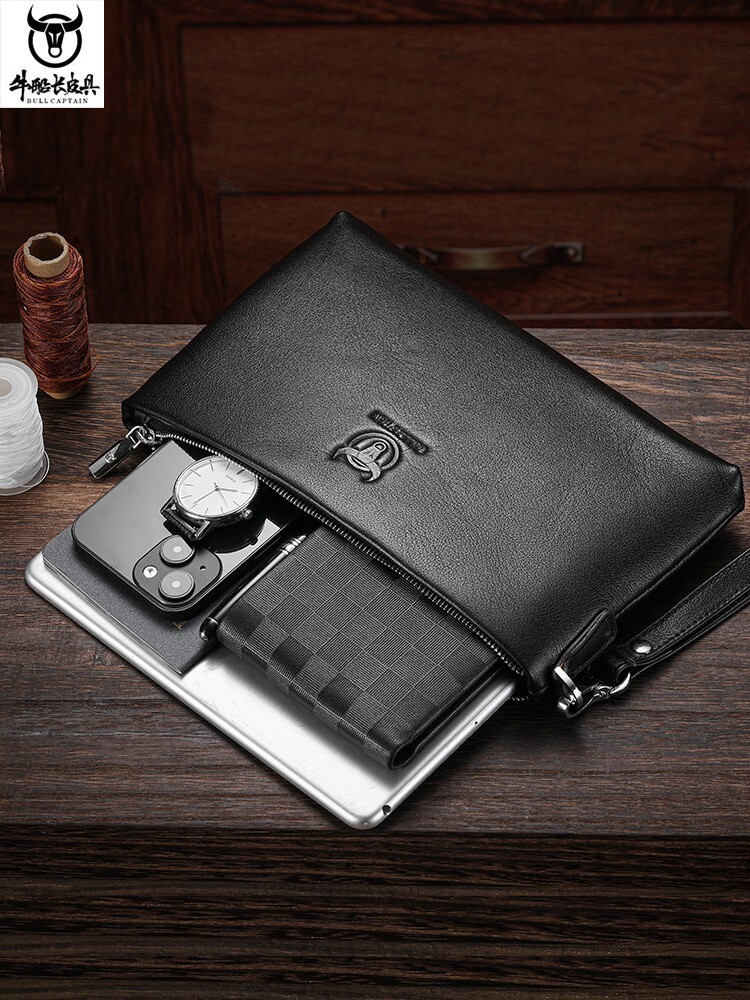 BULLCAPTAIN Men’s Soft Leather Handbag Business Travel Hand Bag