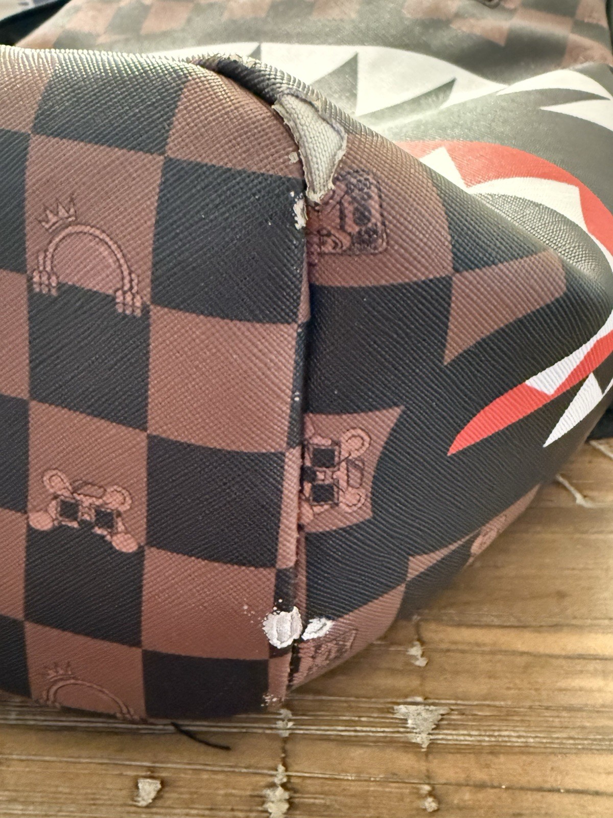 Sprayground Peeking Character Check Shark Mouth Backpack Brown Black Red Inside
