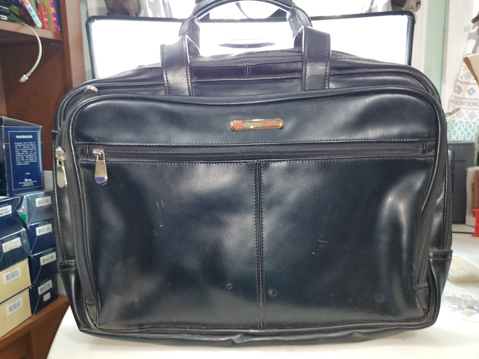 Alpine Swiss Leather Laptop Briefcase Messenger Bag Black