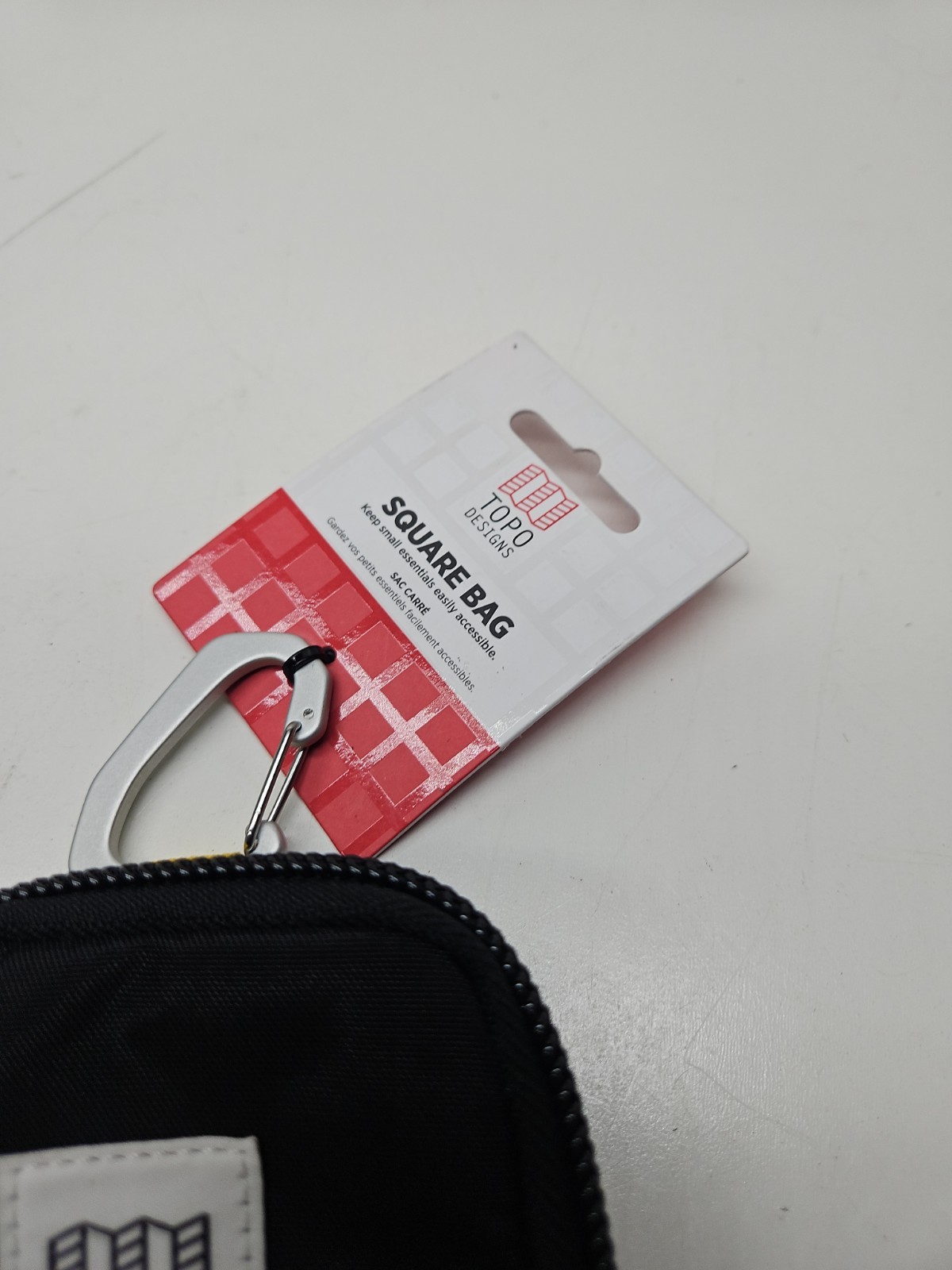 Topo Designs Square Bag Mini Pouch Black Zip Carabiner Clip Small Accessory Case