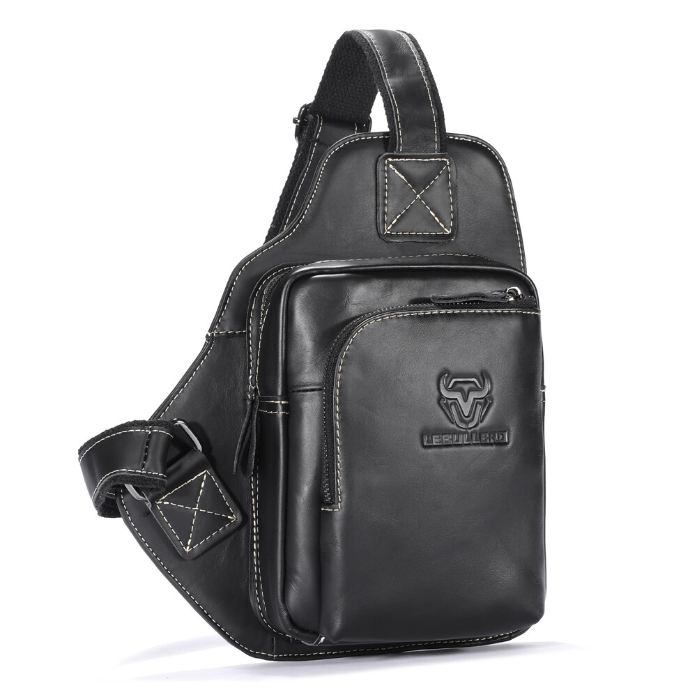 Men’s Genuine Leather Sling Bag Chest Bag Crossbody Shoulder Bag Casual Travel
