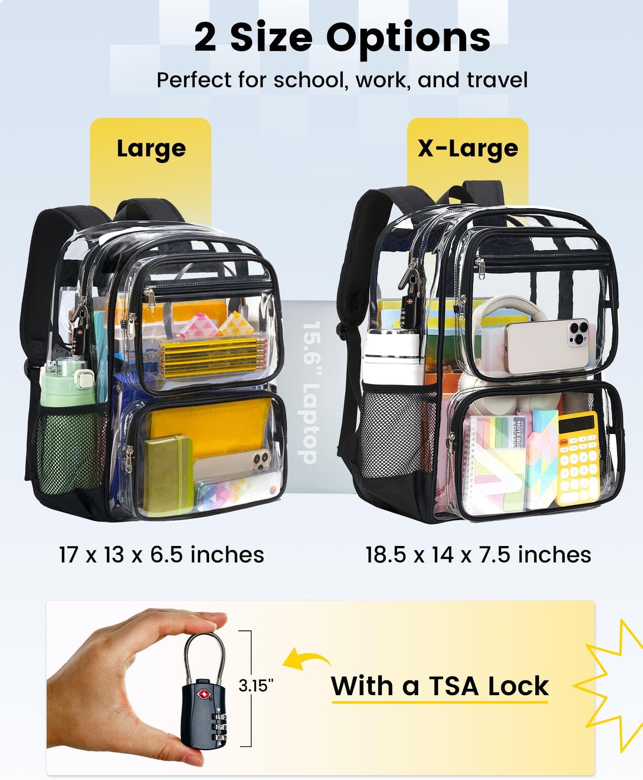 Vorspack Clear Backpack with TSA Lock, Large Clear Bookbag, Black | Heavy Dut…