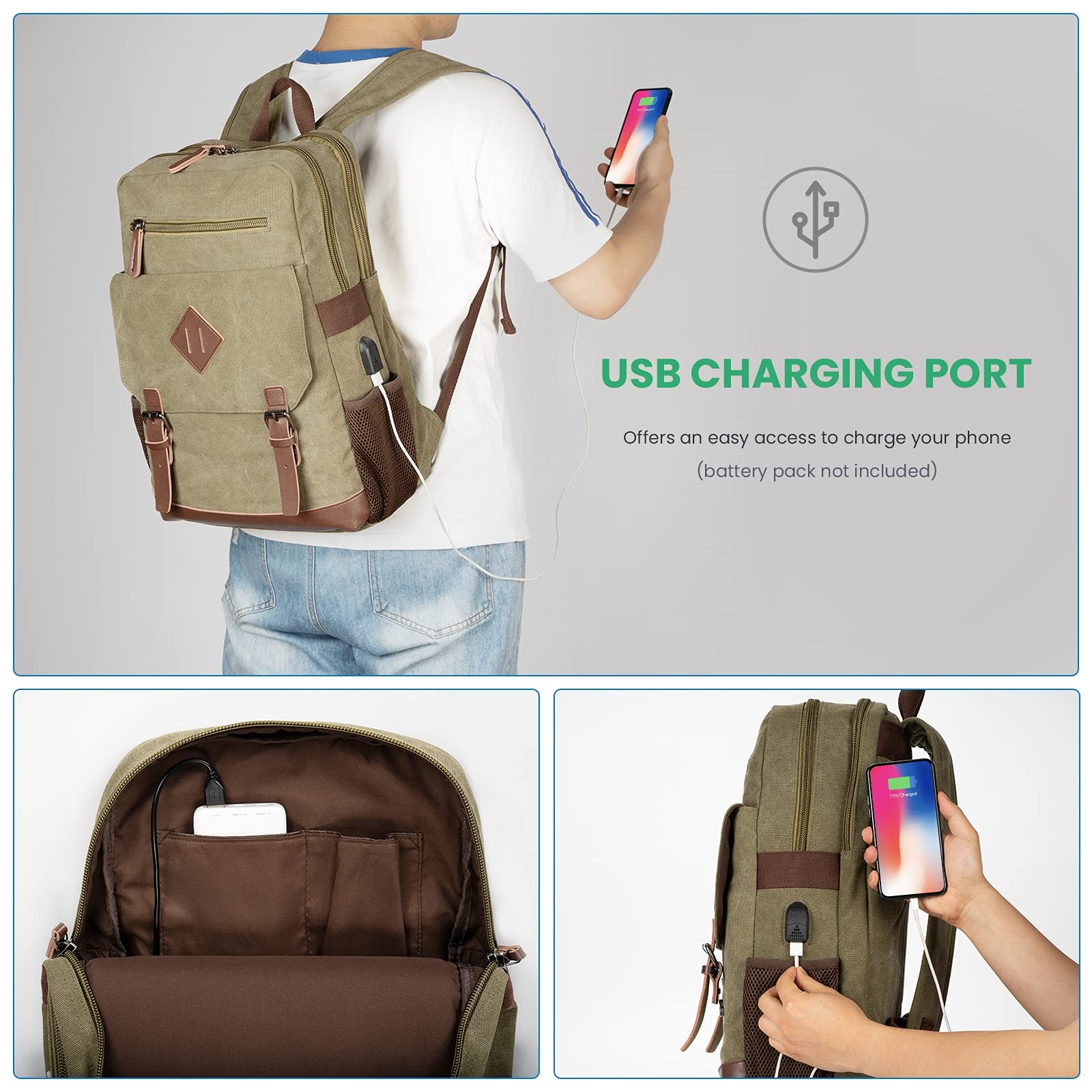 Eco-Friendly Vintage Backpack for Men , Canvas Bookpack Fits Most 15.6 Inches…