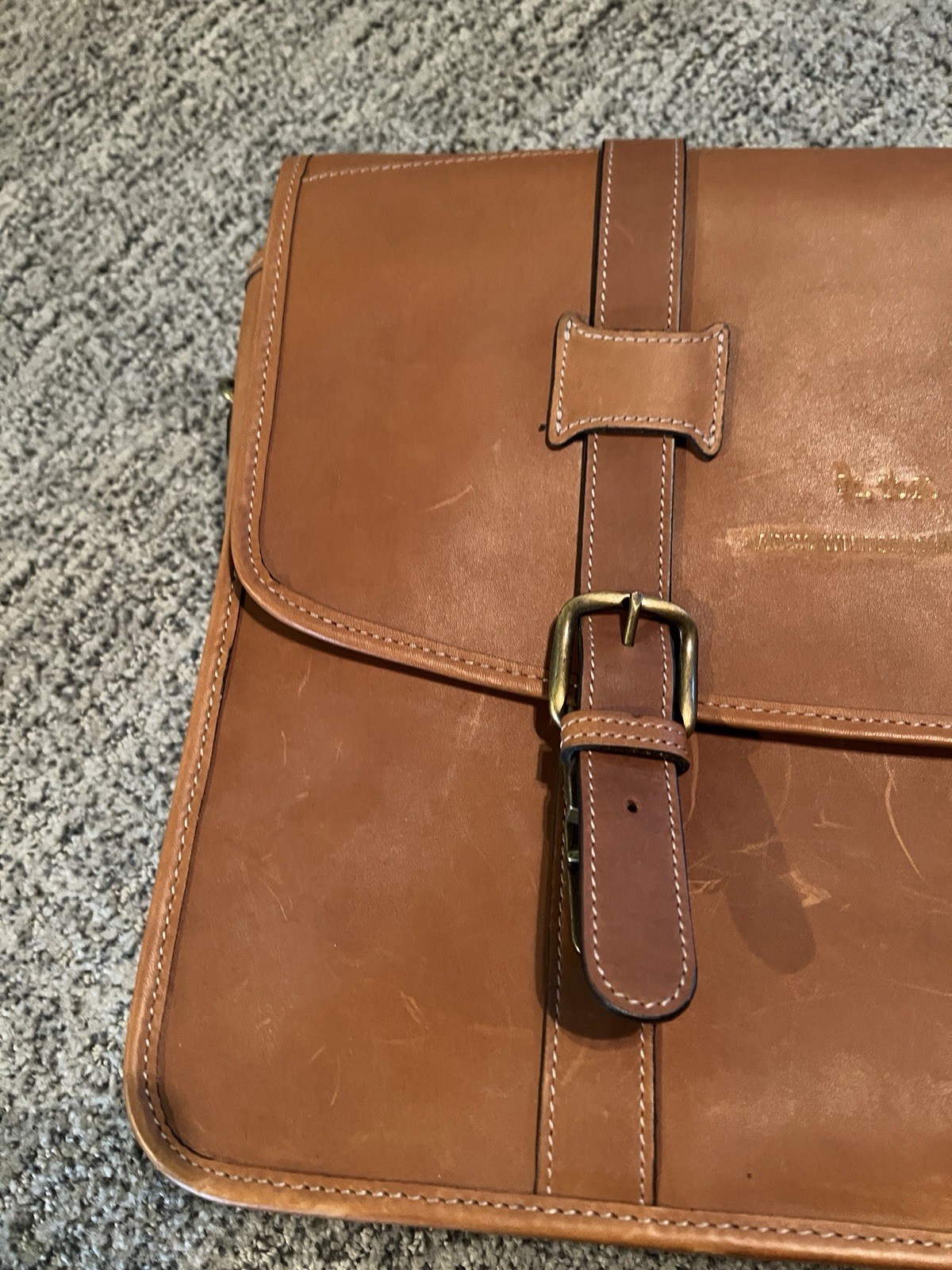 Vintage Korchmar Brown Tan Belted Leather Briefcase Work Bag Made In USA CLEAN!