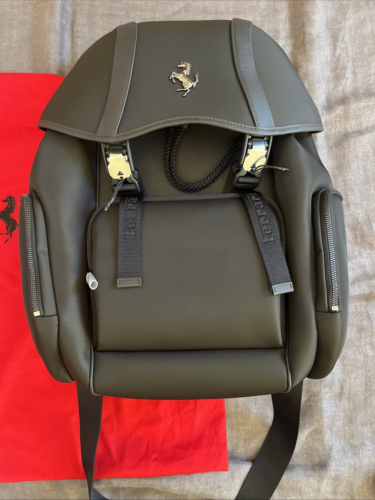 Ferrari Purosangue Black Leather Backpack with Storage Bag Original Genuine
