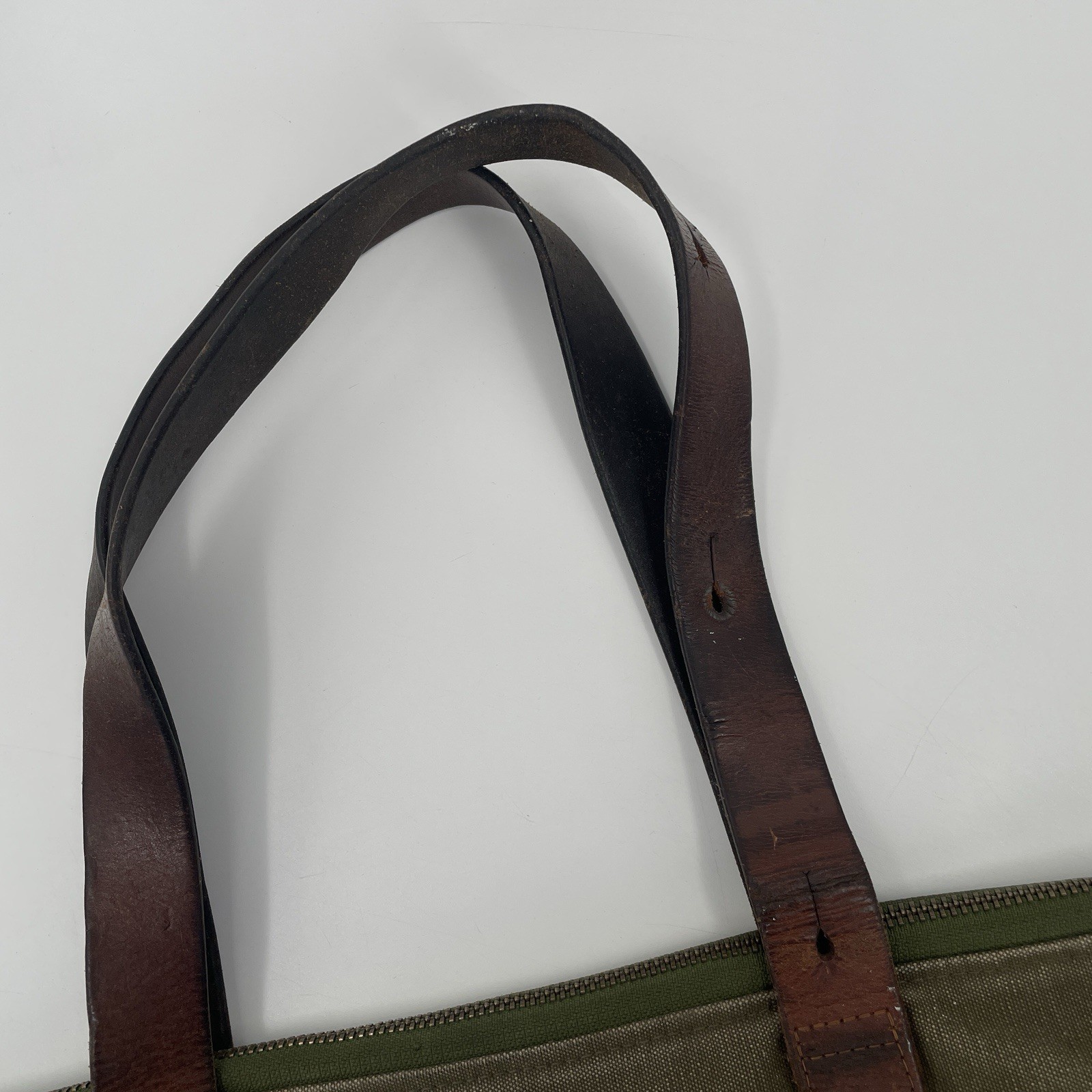 Atelier de L’Armee Green Canvas Brown Leather Tote Bag – Distressed