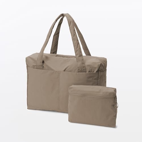 MUJI Recycled Nylon Foldable Boston Bag Travel Luggage Tote Beige from JP