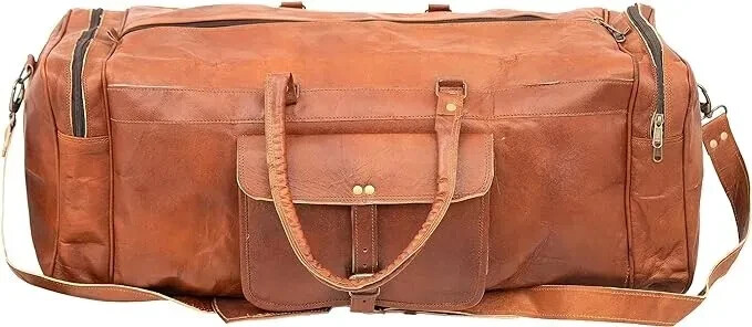 Leather duffle bags large 24 Inch Square Duffel Travel Gym Sports Overnight bag