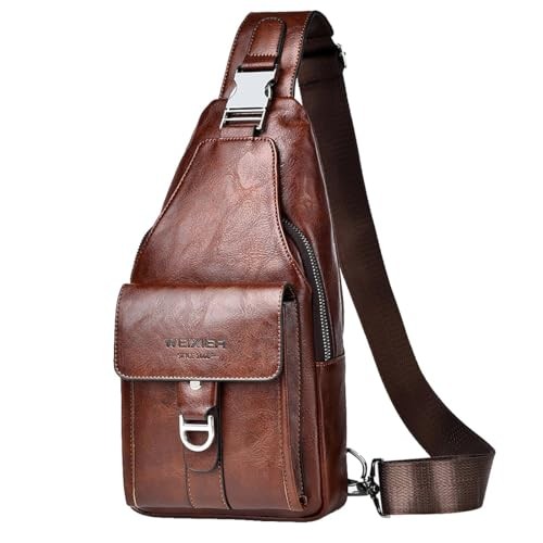 PU Leather Sling Bag for Men – Waterproof, Lightweight, Crossbody A-dark Brown