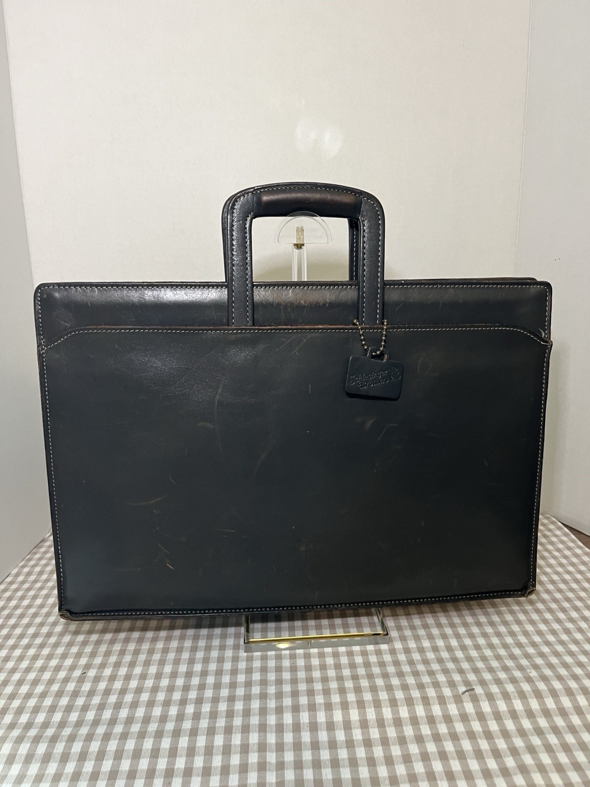 Vintage Schlesinger Brothers Black Leather Briefcase / Portfolio 1970’s-80’s