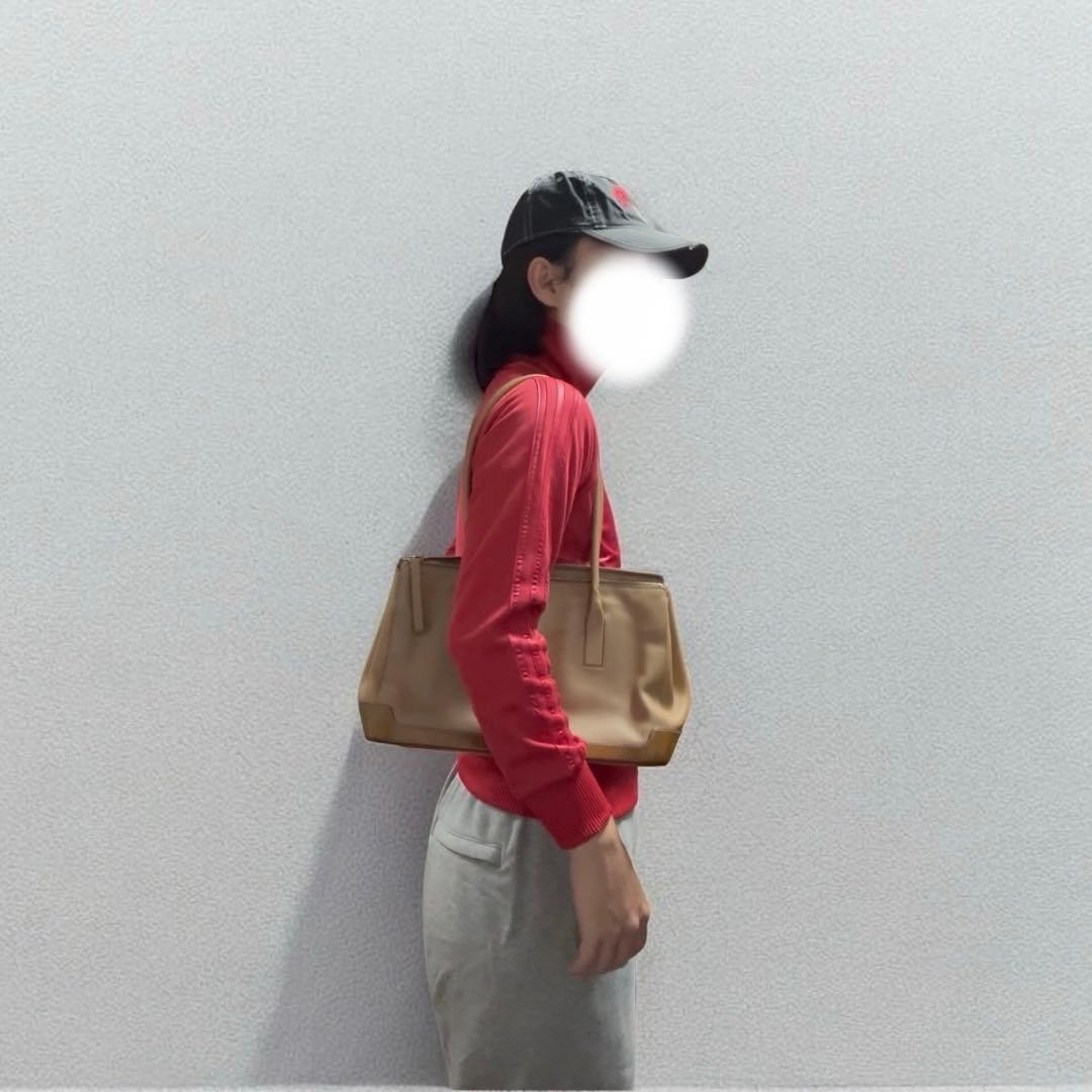 PRADA 2000s Archive Leather Shoulder Bag Camel Beige Vintage W32×H21×D11cm