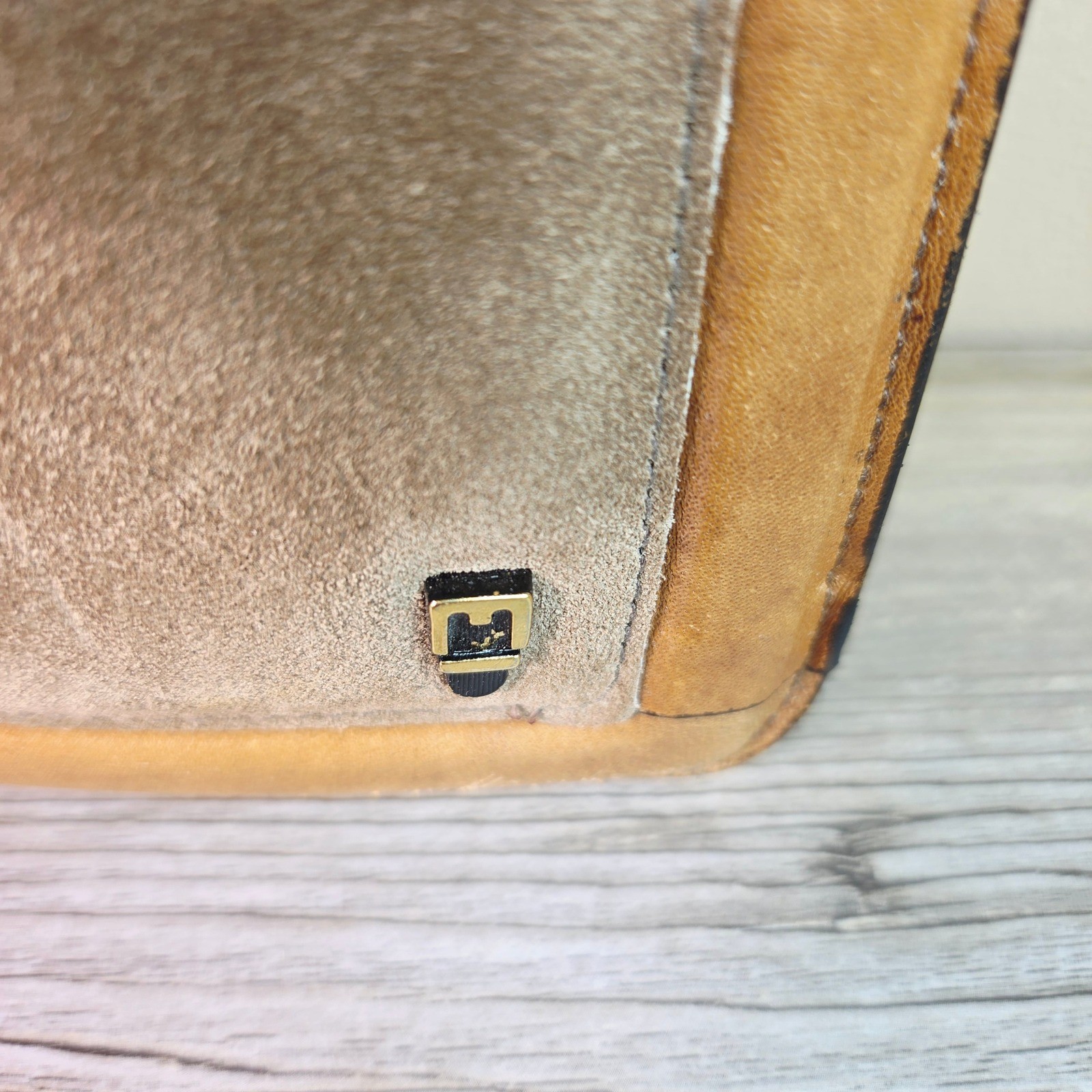 Michael Scott Leather Briefcase Suede Bag Taupe Vintage English Bridle Style 627