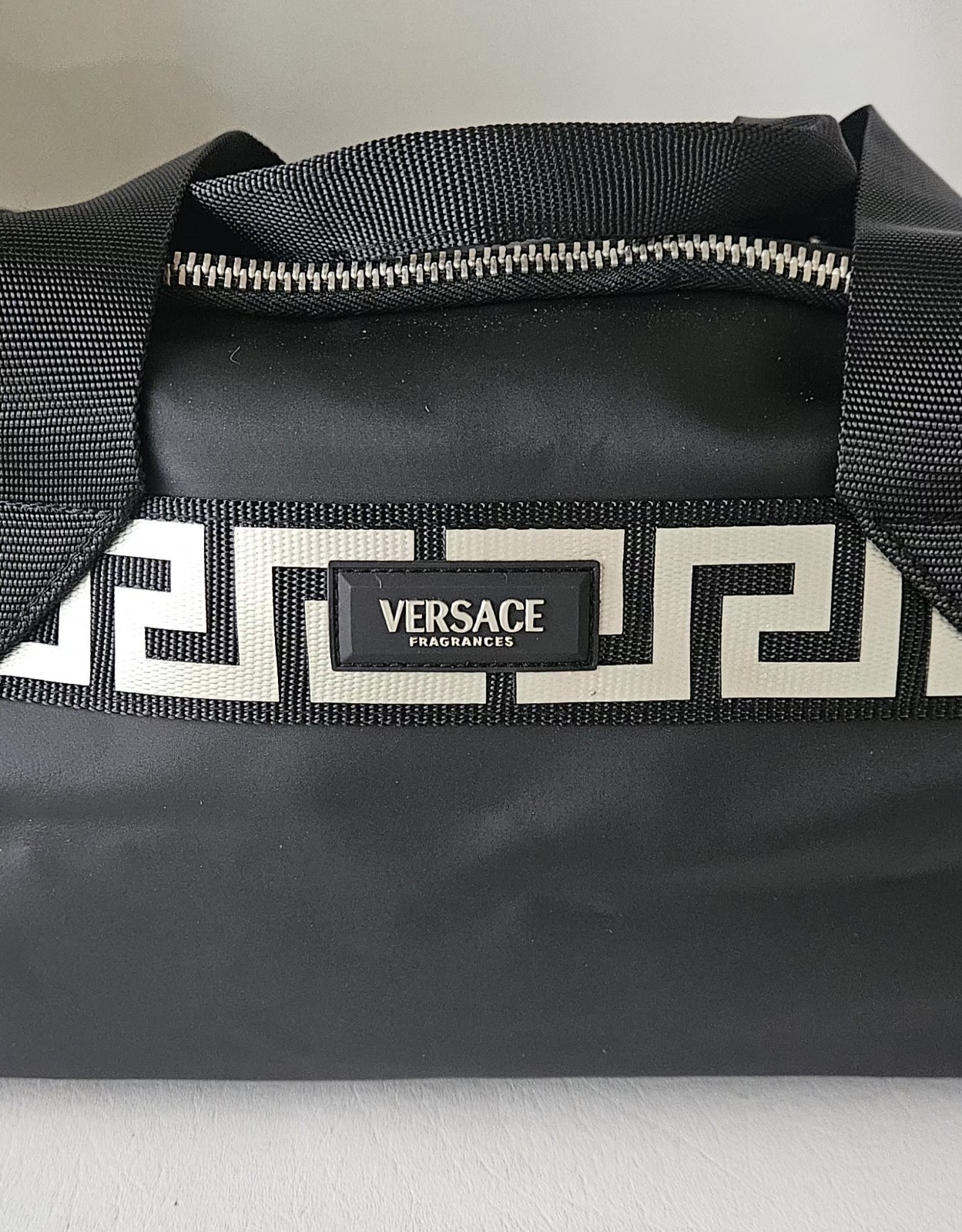 Versace Fragrances Black Duffle with Silver Tone Zipper Travel Overnight Gym Bag