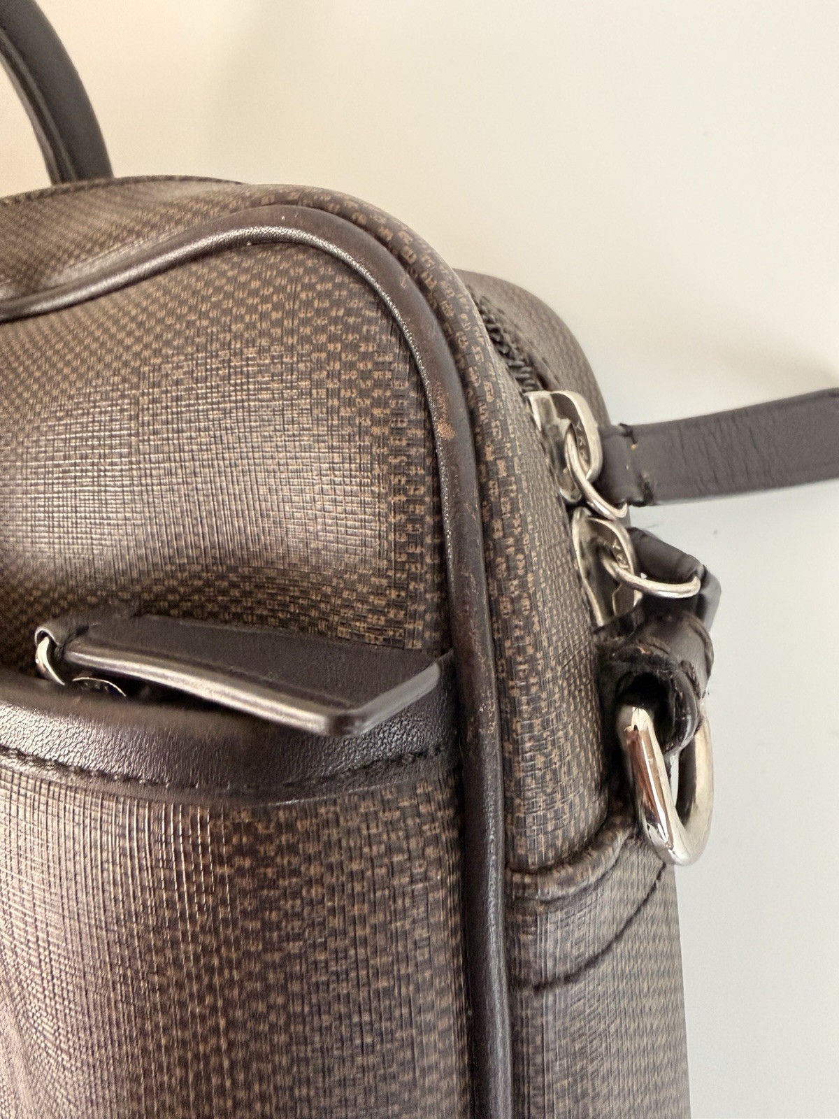 COACH Heritage Check 2-way Slim Briefcase F71389 Brown / Black Laptop Bag
