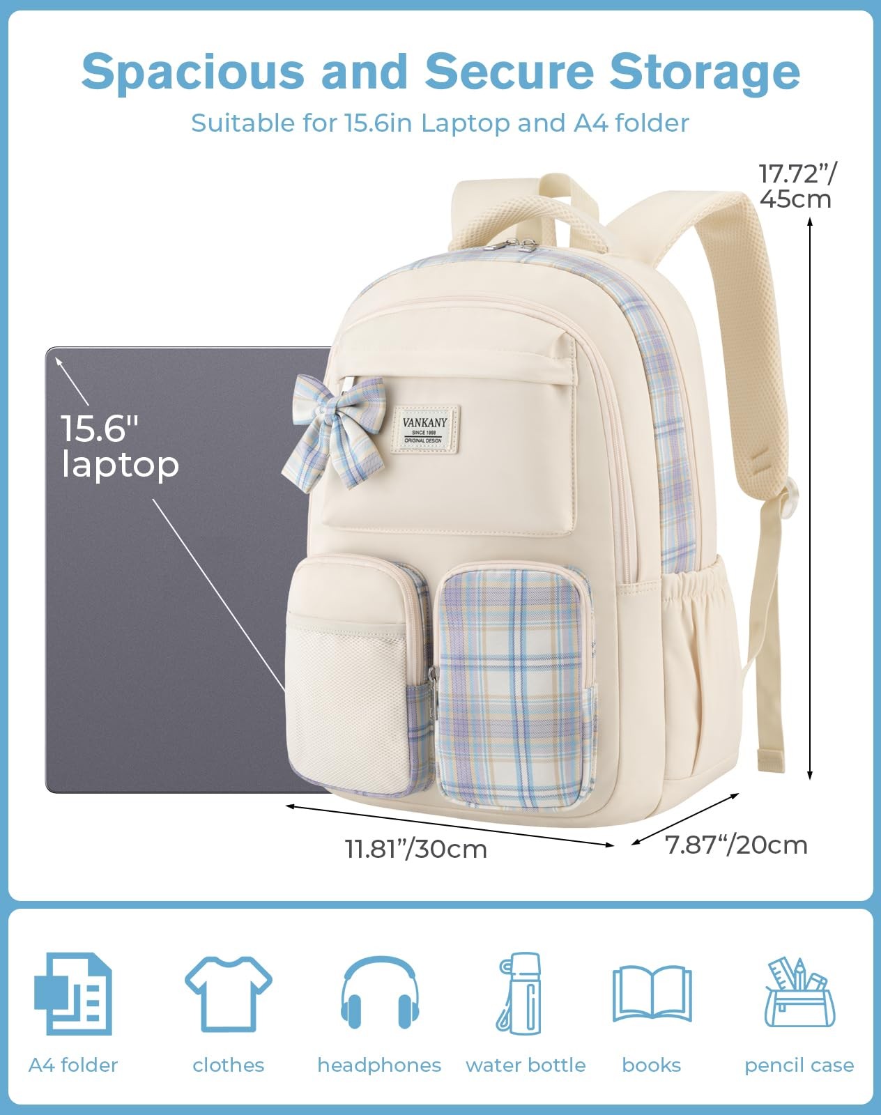 School Backpack Teen Girl Cute Bookbag Elementary High College Laptop Beige