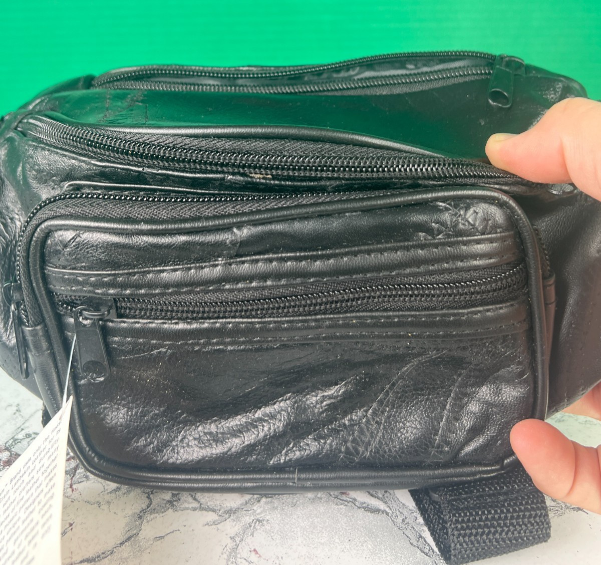 Maxam Genuine Lambskin Leather Mosaic Waist Bag Fanny Pack NOS Black