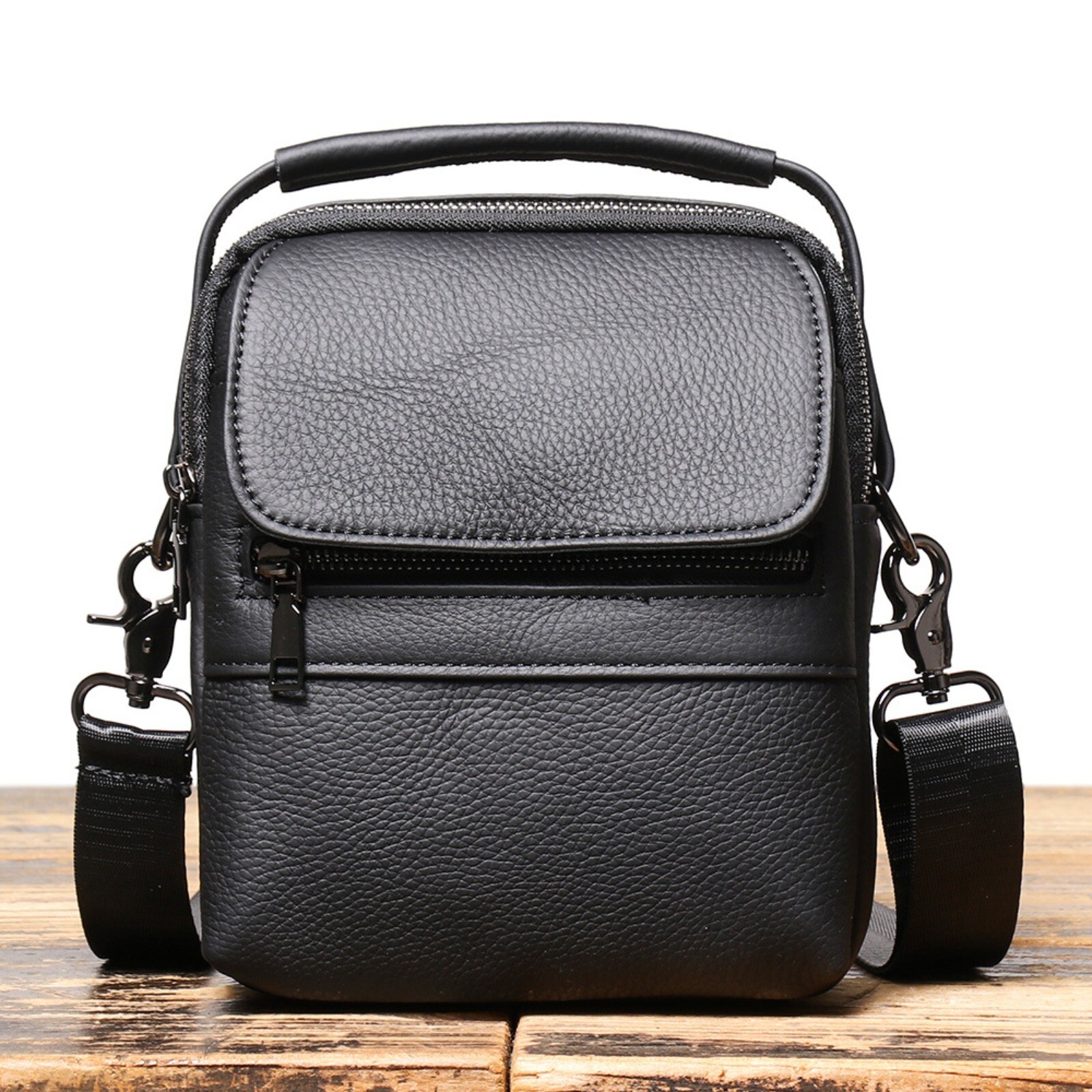 Men’s Small Leather Crossbody Bag Compact Travel Shoulder Bag Organizer