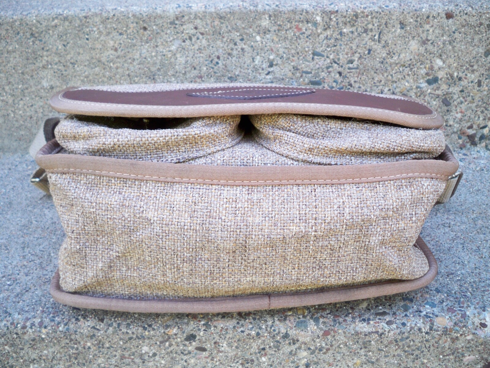 Vtg Jute Material w/Leather Trim Bag DIAMOND BLUFF Shoulder Soft Laptop Brown