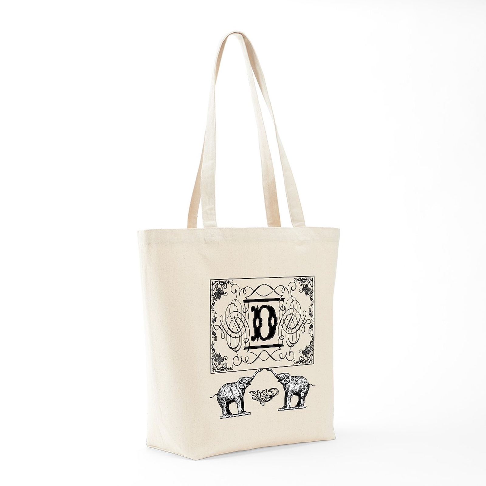 CafePress Letter D Ornate Circus Elephants Monogram Tote Tote Bag (974985079)