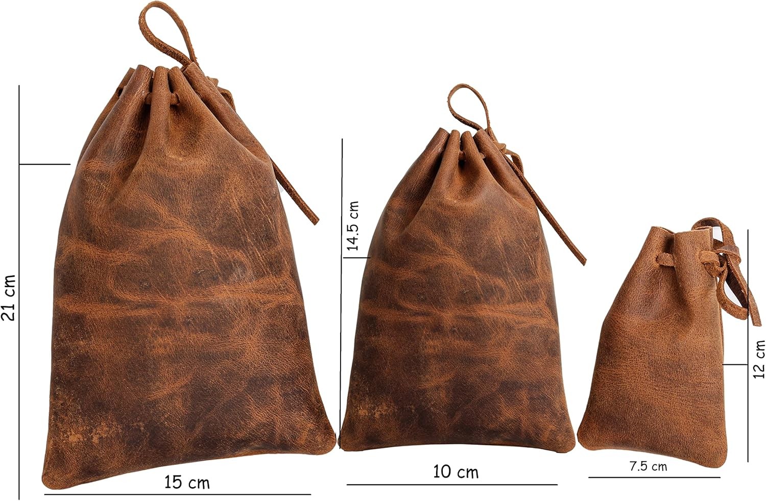 Leather Drawstring Pouch multipurpose Medieval 12 cm x 7.5 cm, Vintage Brown