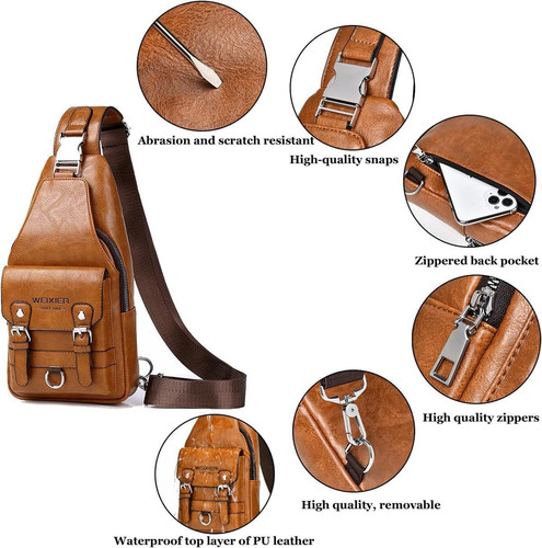 PU Leather Sling Bag for Men – Waterproof, Lightweight, B-light Brown