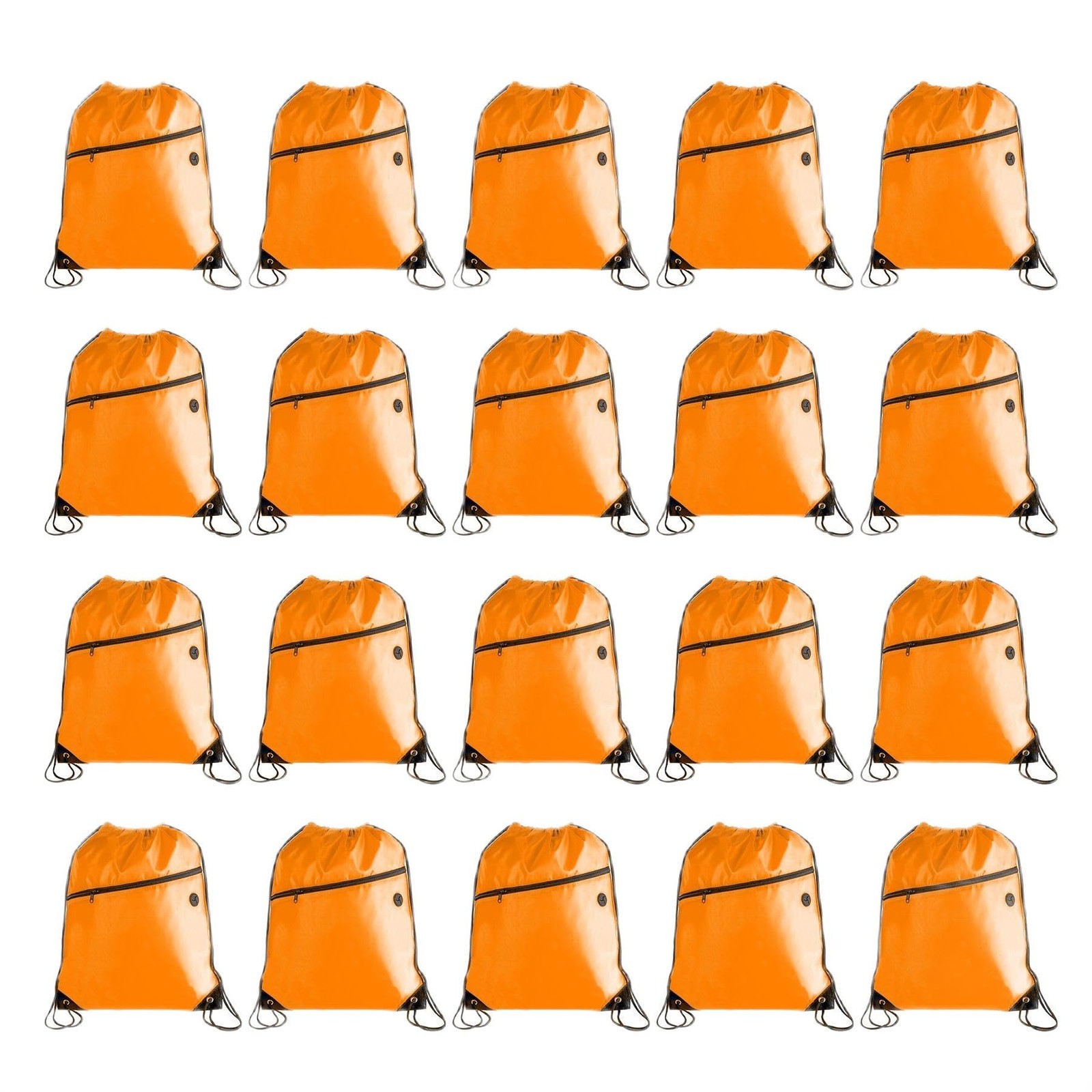 Orange 20 PCS Drawstring Bag Sports Gym String Backpack Zip Pocket Bulk