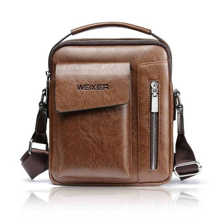Weixier Unisex Brown Leather Crossbody Messenger Bag