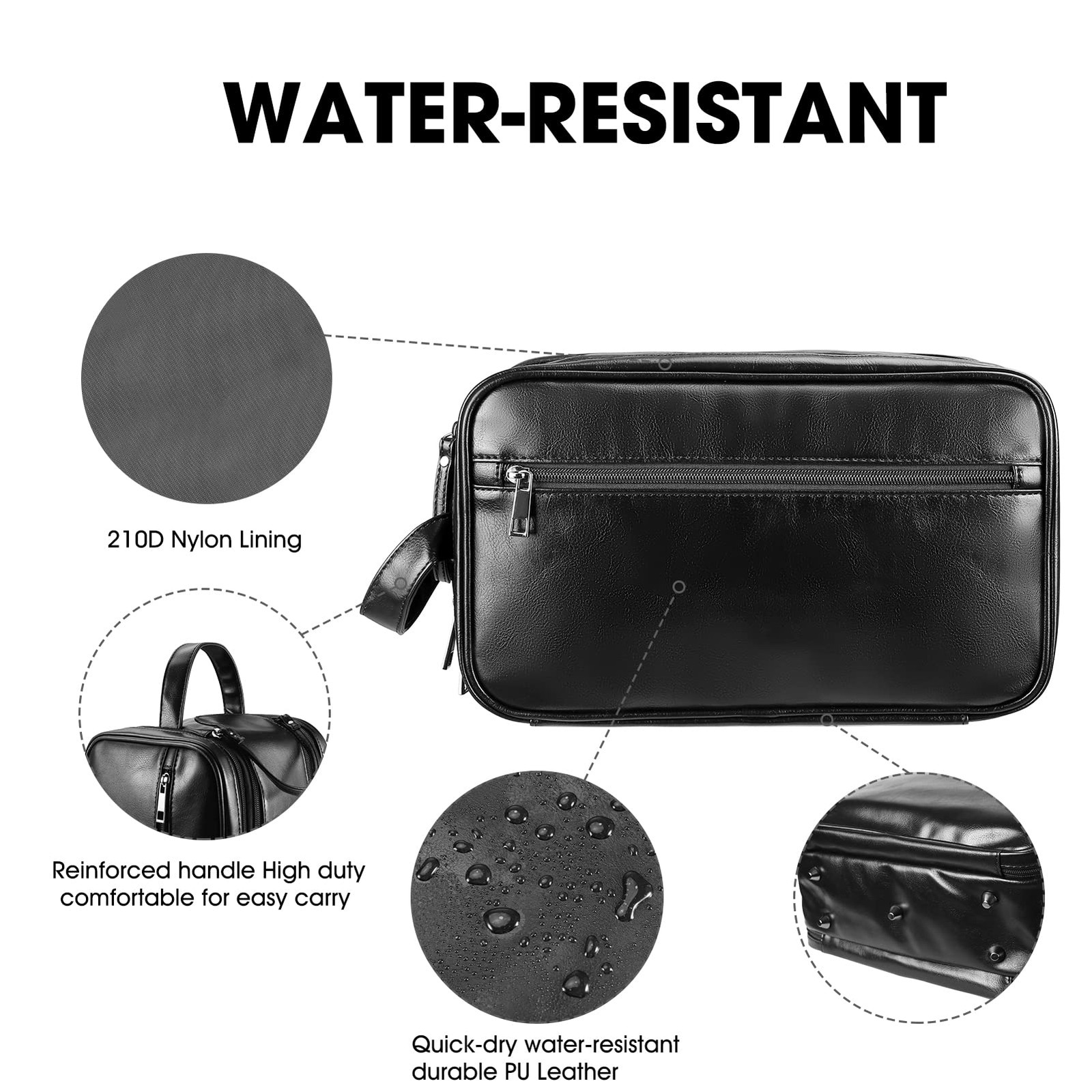 BNSPOCKET Personalized Leather Travel Toiletry Bag for Men, Large, Black
