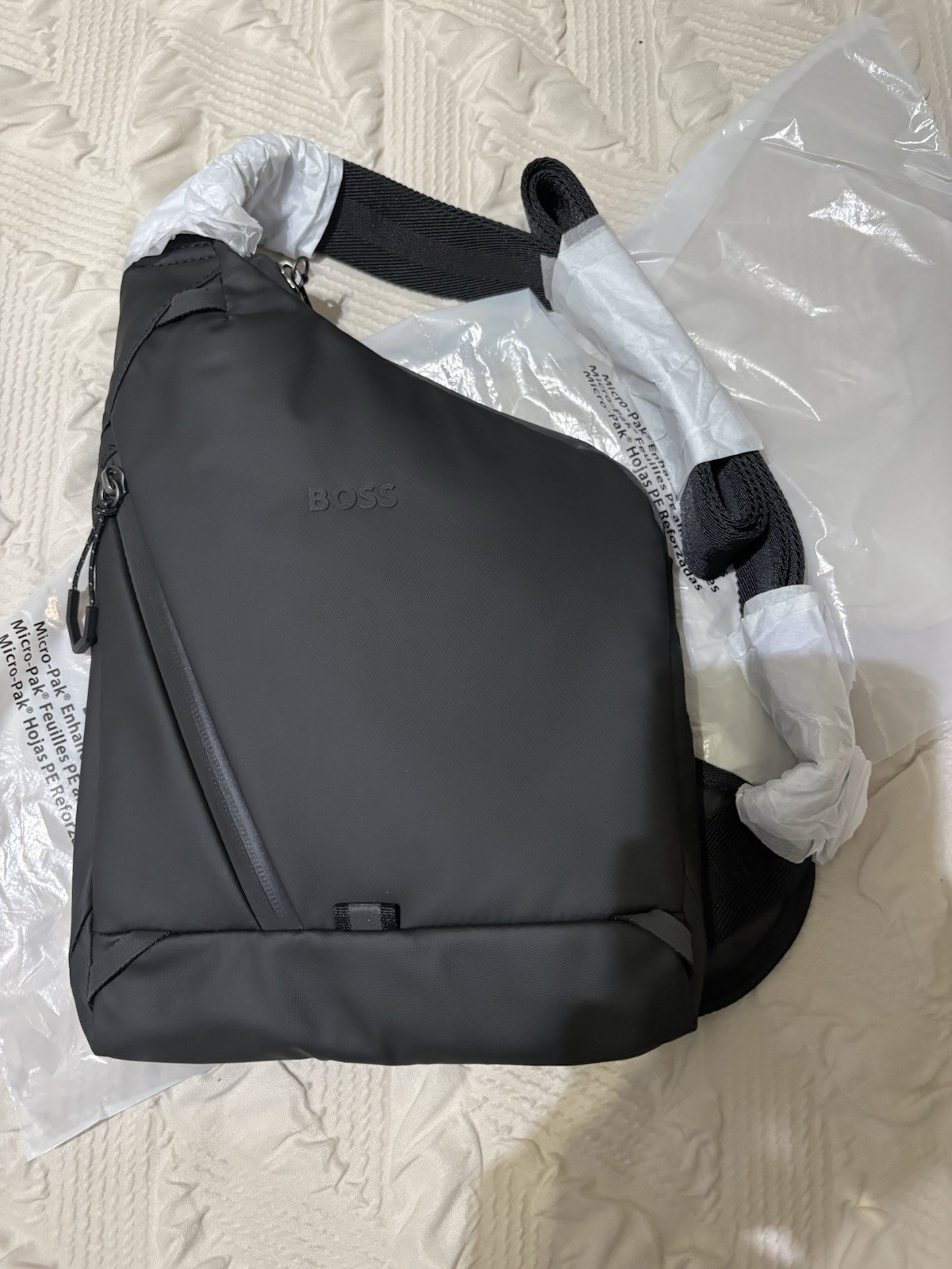 BOSS Men’s Black Backpack Reflective Details Zip Closure Shoulder Strap