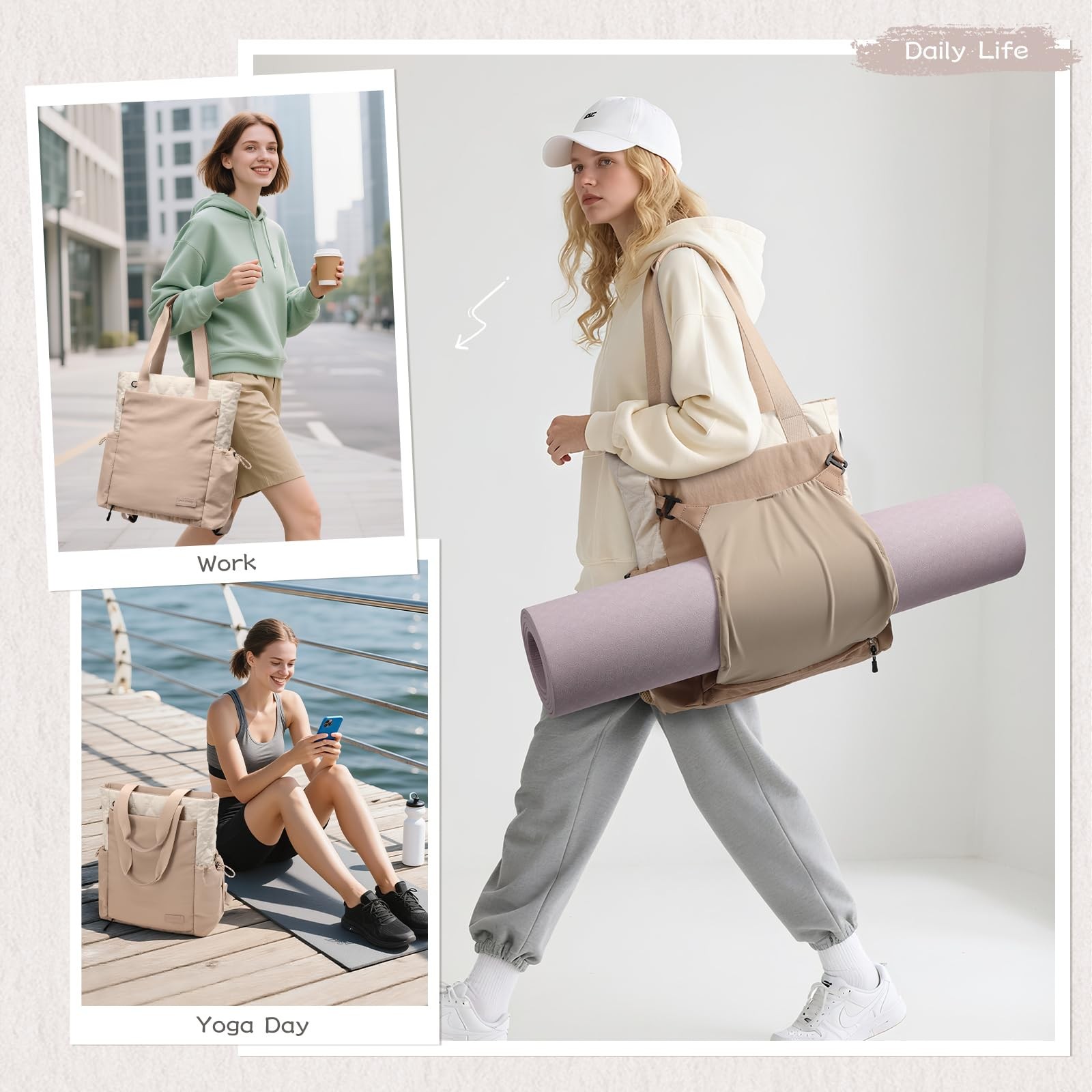 3-in-1 Laptop Tote Backpack for 15.6″ Quilted Work Gym Bag with Yoga Mat Carr…