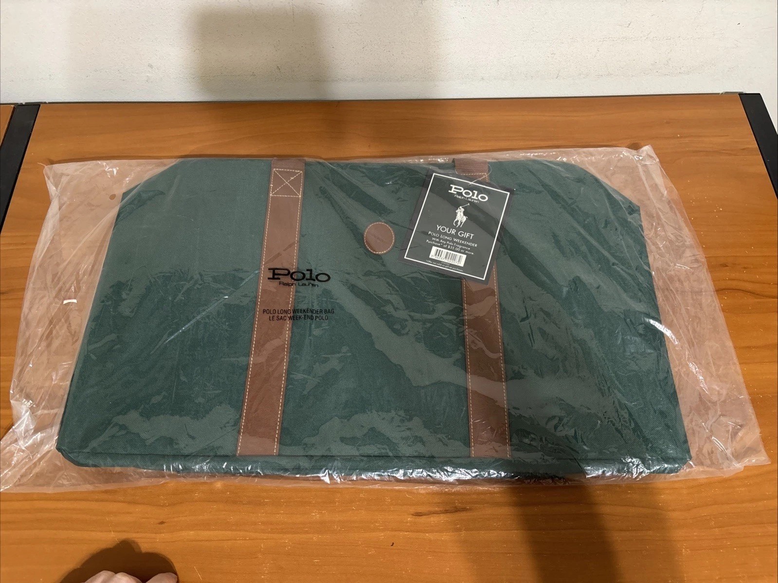 Polo Ralph Lauren Polo Long Weekender Duffle Bag Green and Brown New With Tags