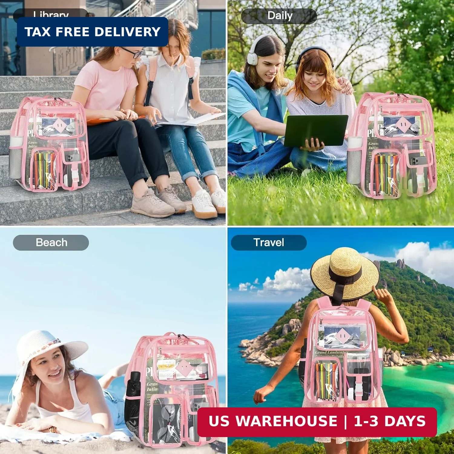 Clear Backpack Heavy Duty Large PVC Transparent See Through Backpacks Work Trave