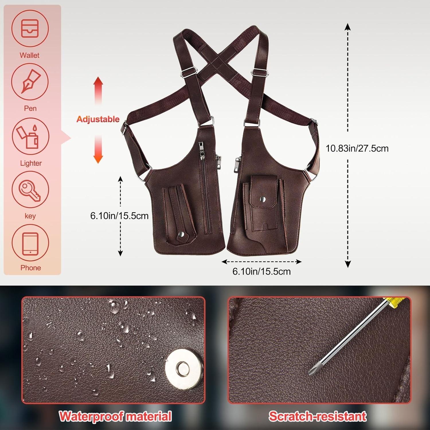 Premium Leather Underarm Shoulder Bag for Men, Anti-Theft Double Shoulder Armpit
